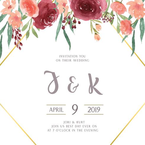 Florales de la acuarela con la frontera del marco de texto, pintado a mano de la acuarela de las flores enormes aislado en el fondo blanco. Diseño de flores decoración para tarjeta, guardar la fecha, tarjetas de invitación de boda, cartel, banner. vector