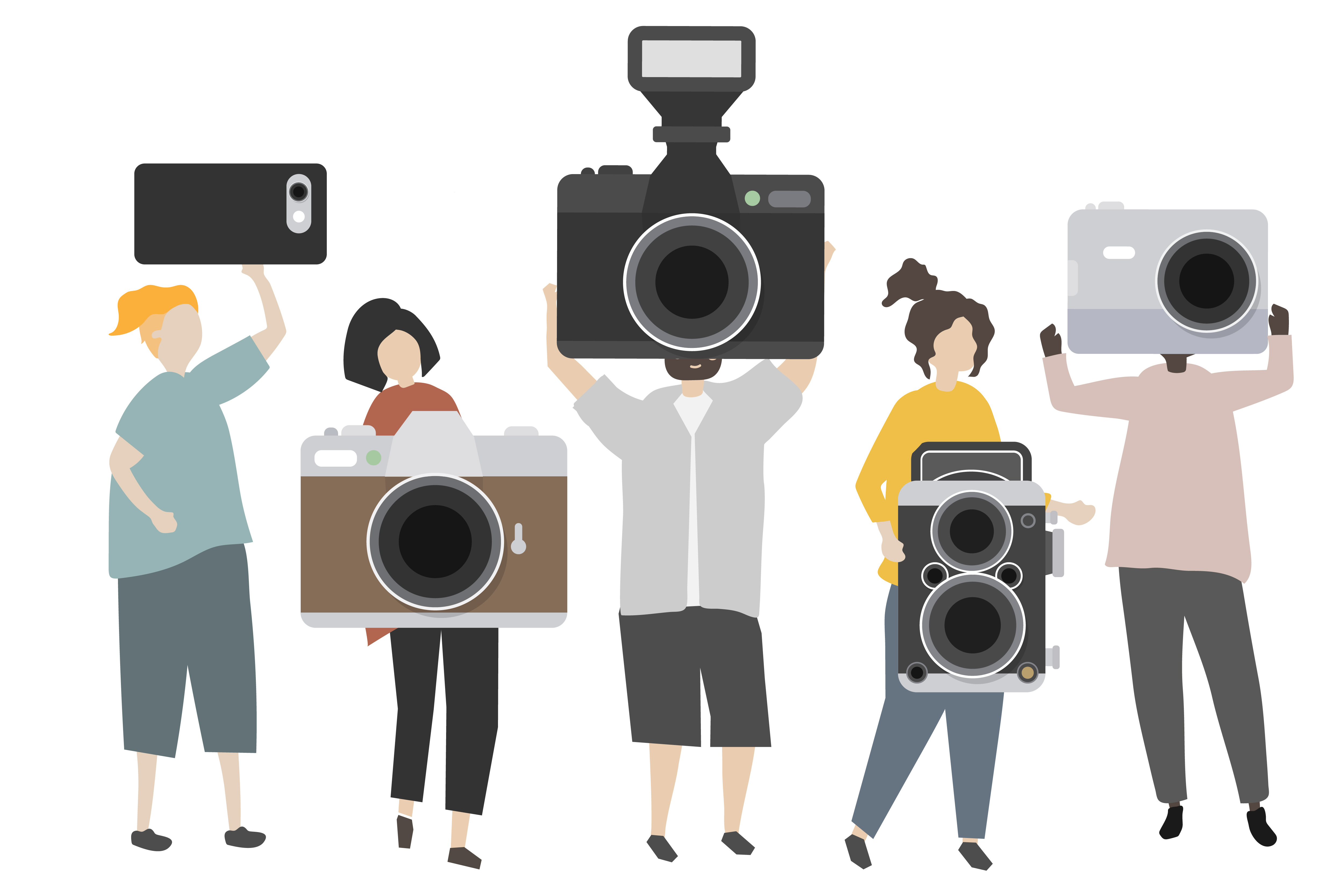 Group of photographers holding cameras illustration Download Free