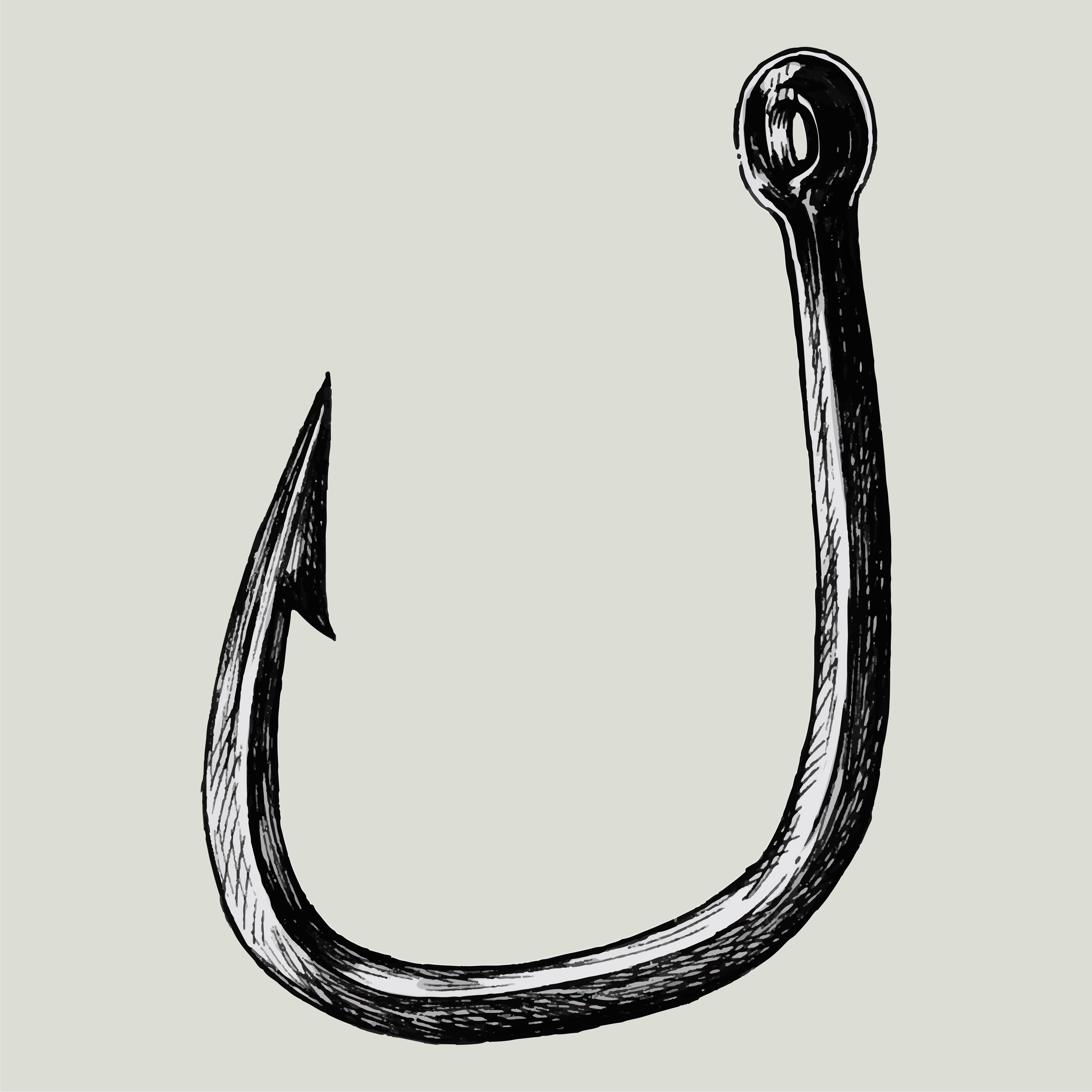 Hand drawn fish hook isolated - Download Free Vectors, Clipart Graphics