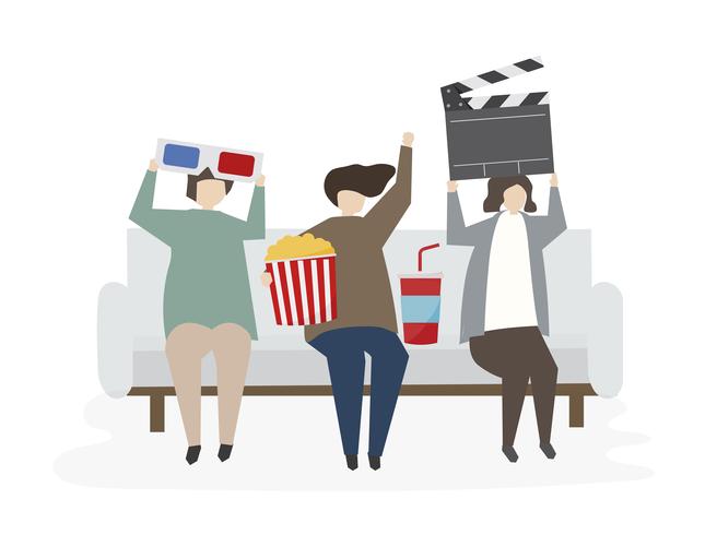 Illustrated Friends Watching A Movie Download Free Vectors