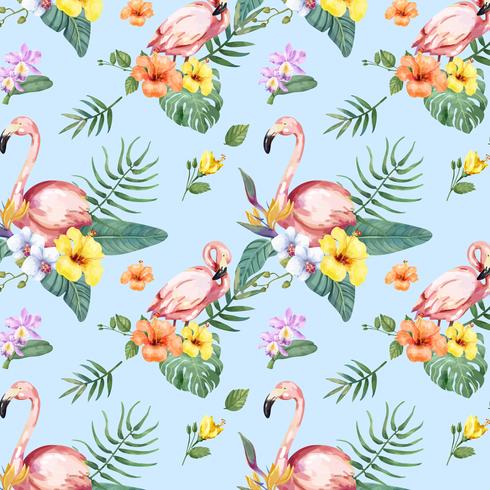 Oiseau Flamingo Dessiné à La Main Avec Motif De Fleurs