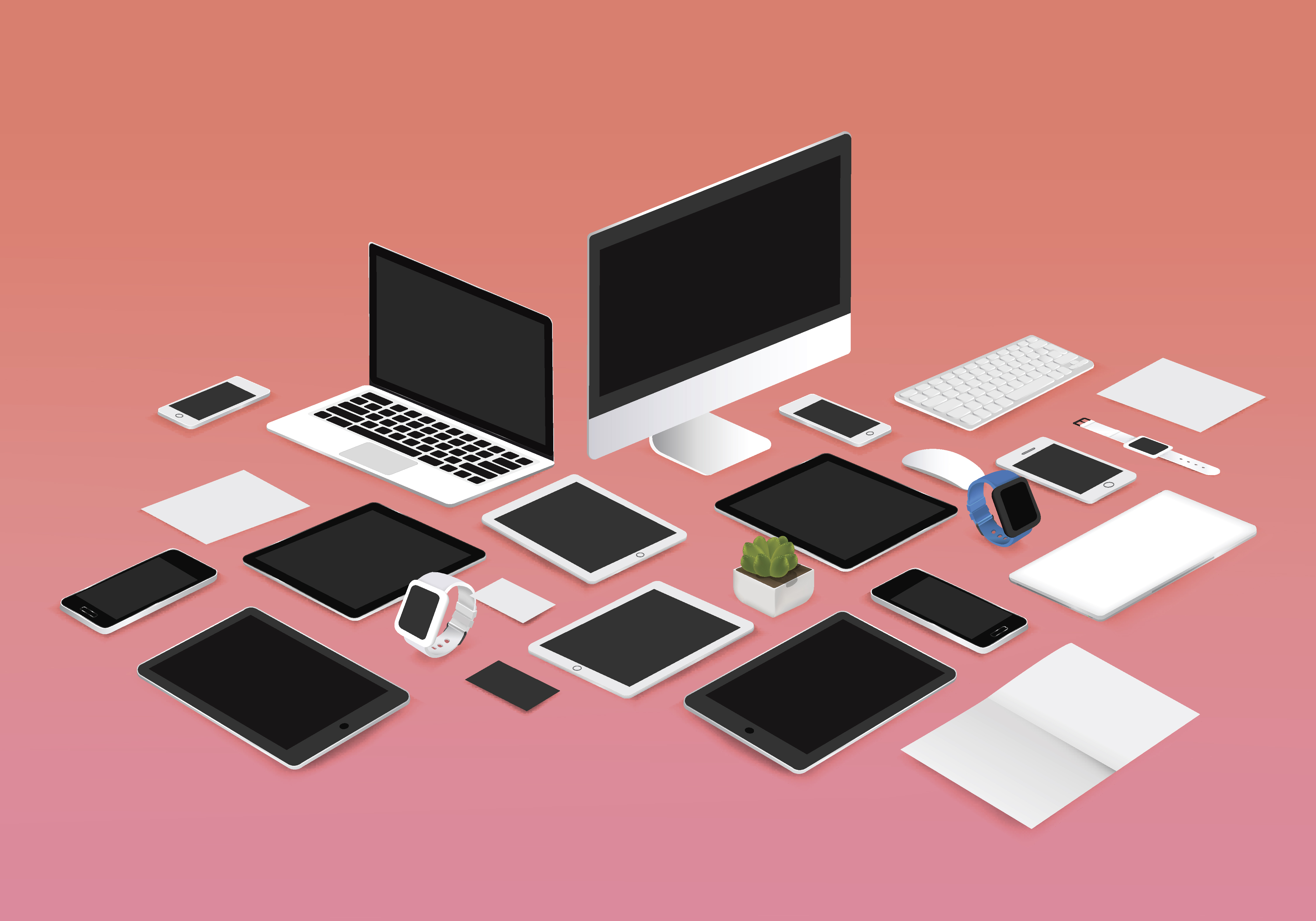 Download Office mockup set collection vector illustration on red ...