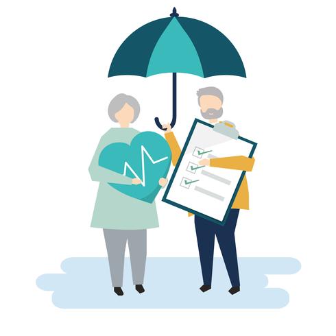 Characters of a senior couple and health insurance illustration