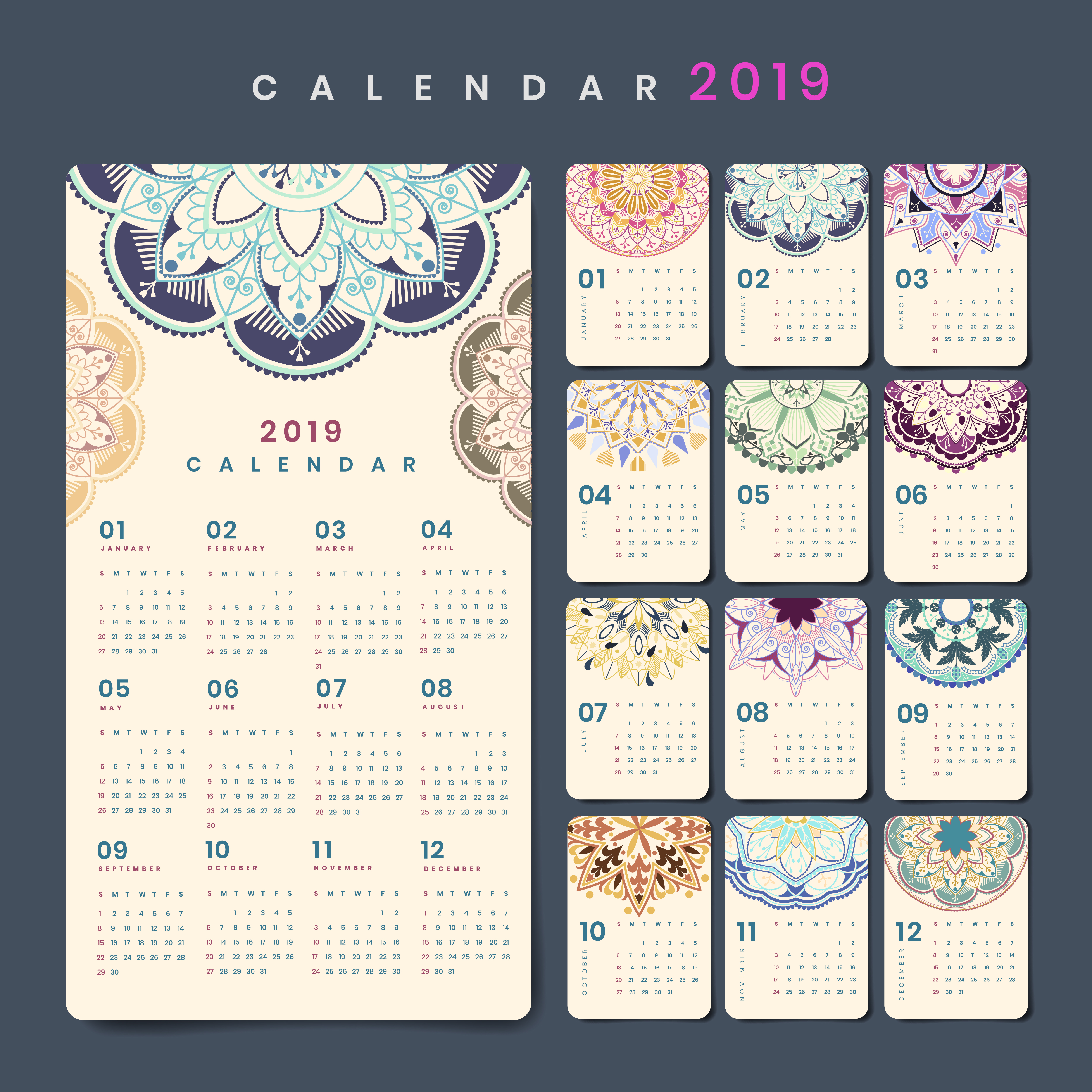 Mandala calendario maqueta Descargar Vectores Gratis