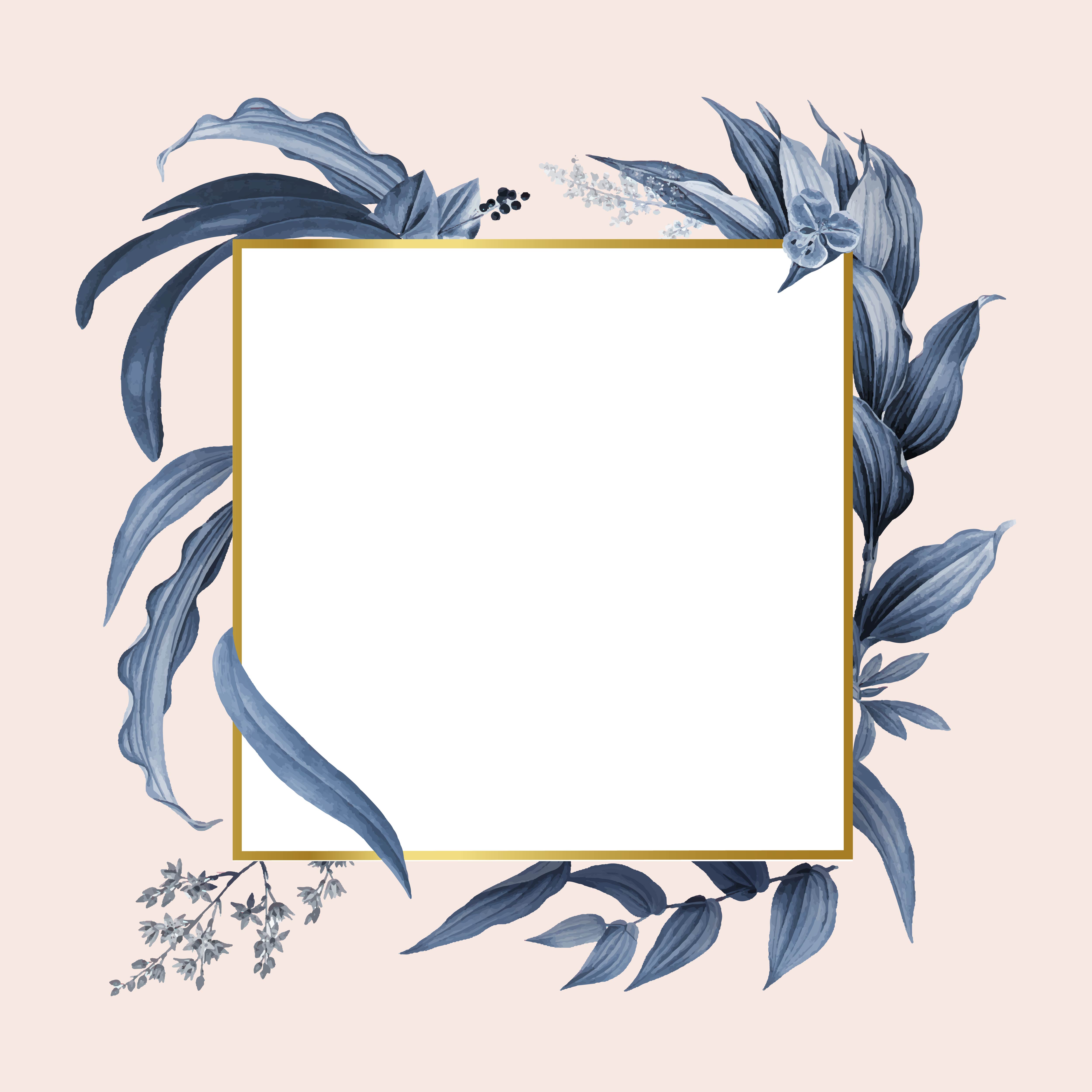 Empty frame  with blue leaves design  vector Download Free 