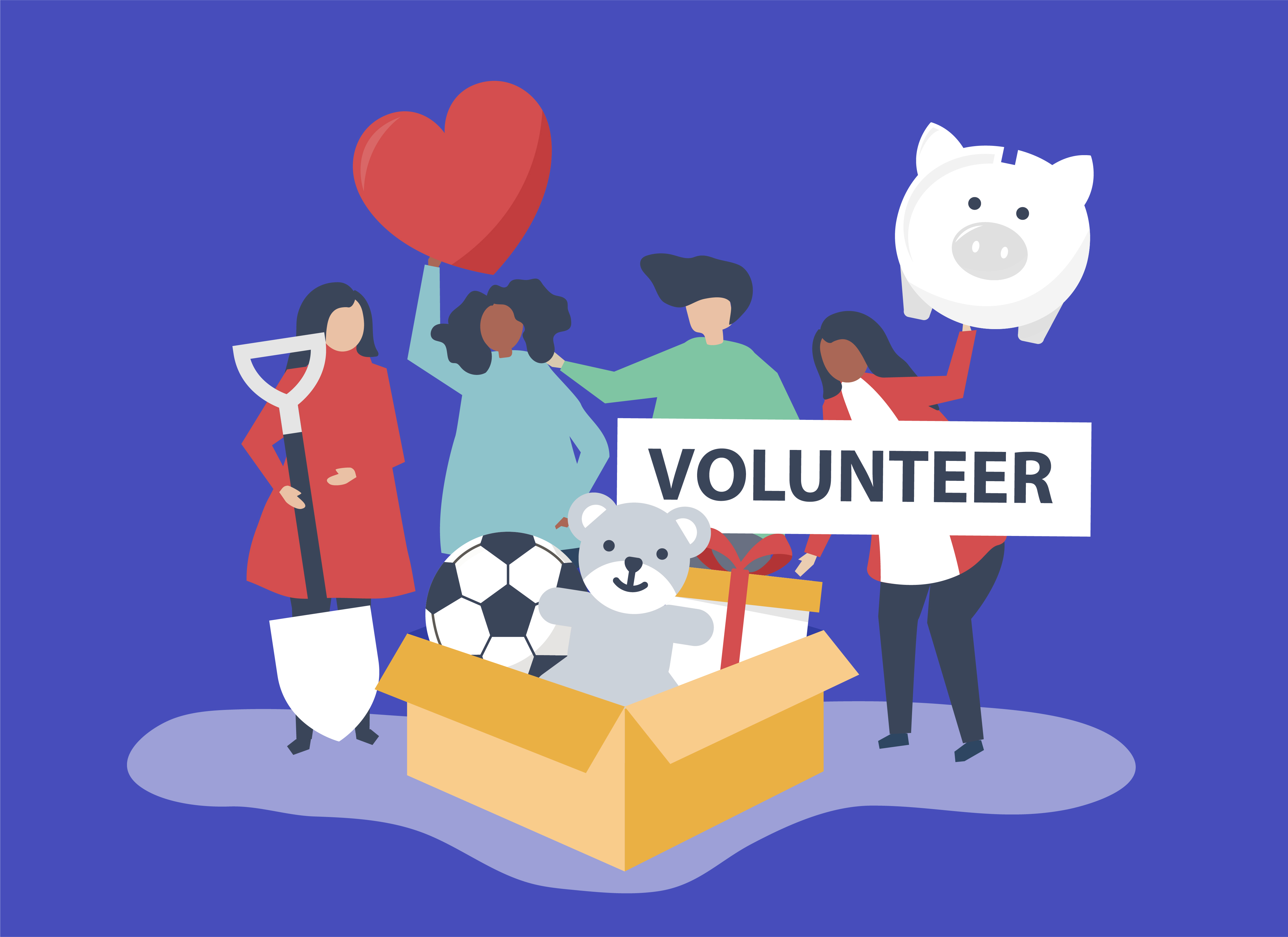 People volunteering and donating money and items to a charitable cause