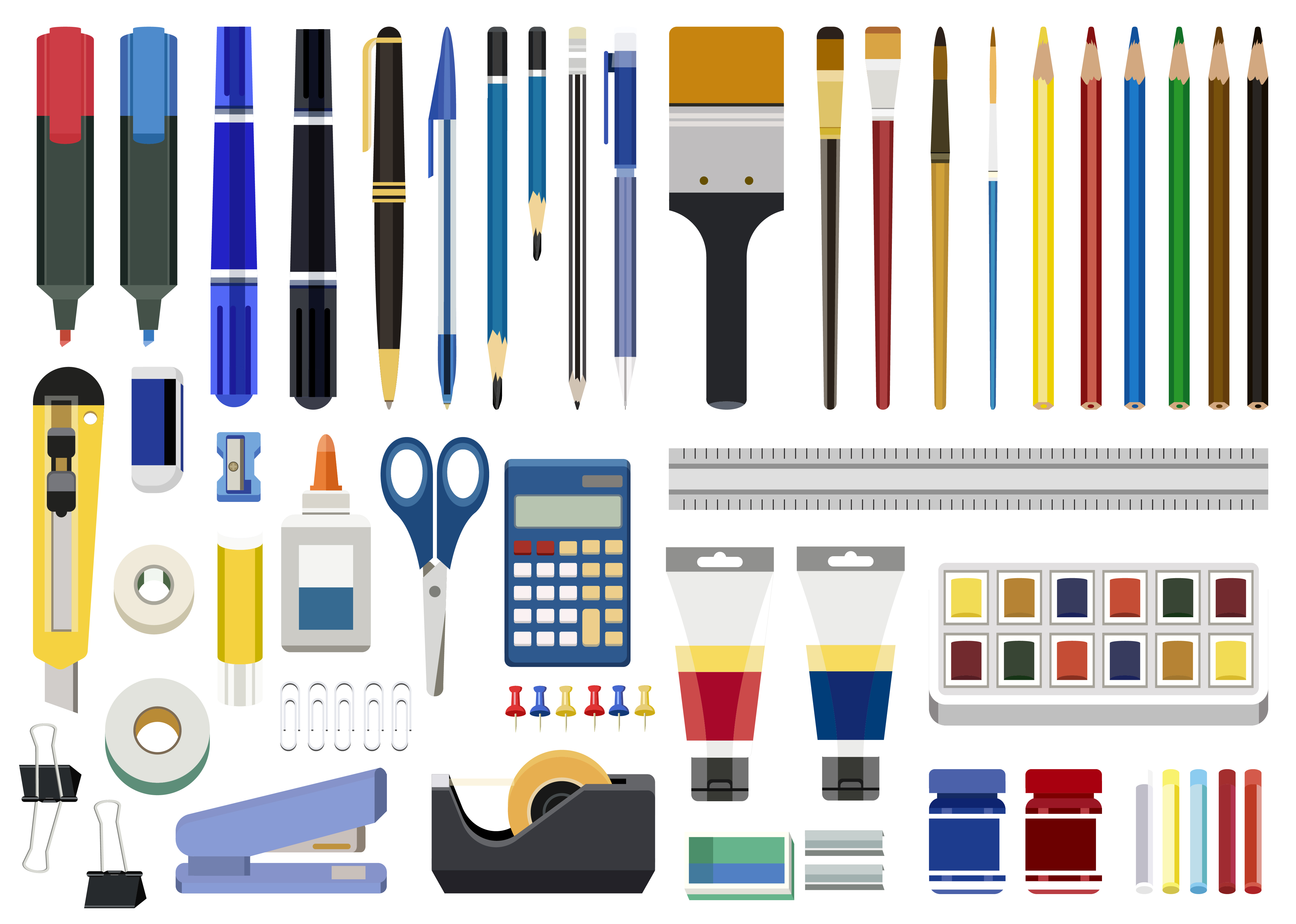 Office stationery and art tools isolated on white background Download