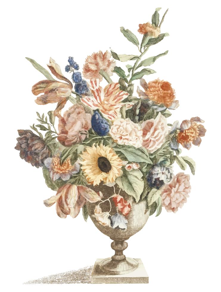 Vintage illustration of a vase with flowers - Download Free Vectors ...