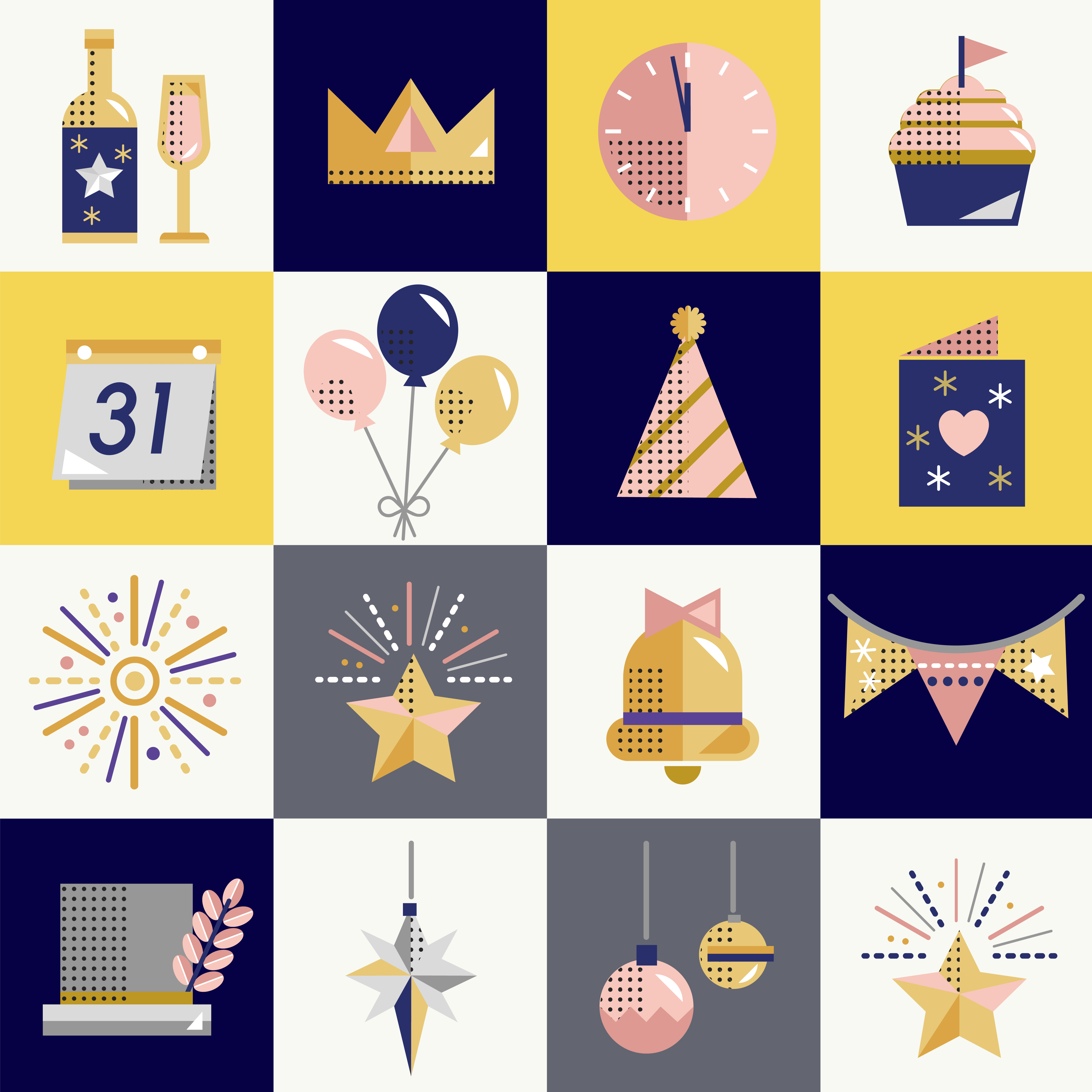 New year icons set vector - Download Free Vectors, Clipart Graphics &amp; Vector Art