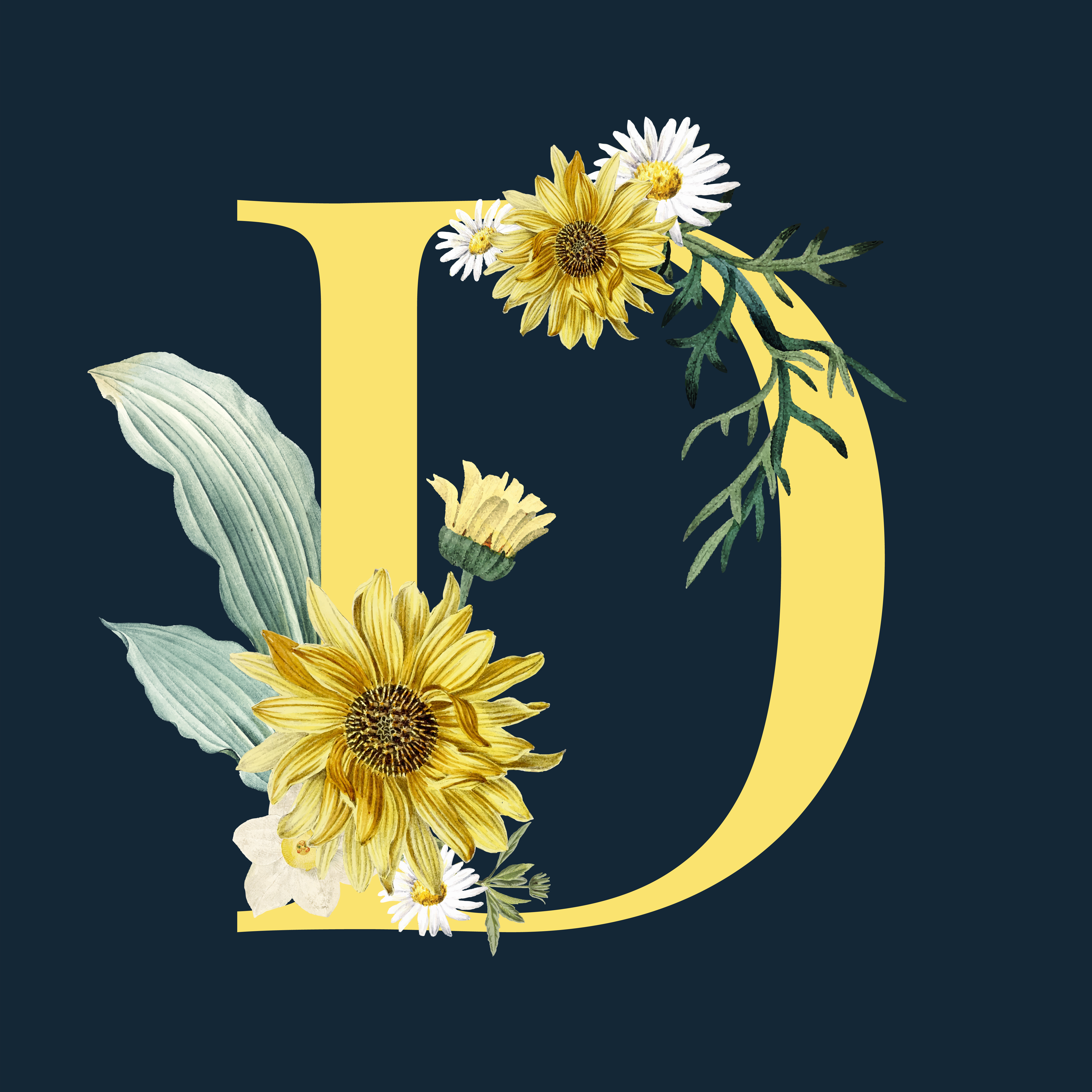 Letter D with blossoms - Download Free Vectors, Clipart Graphics