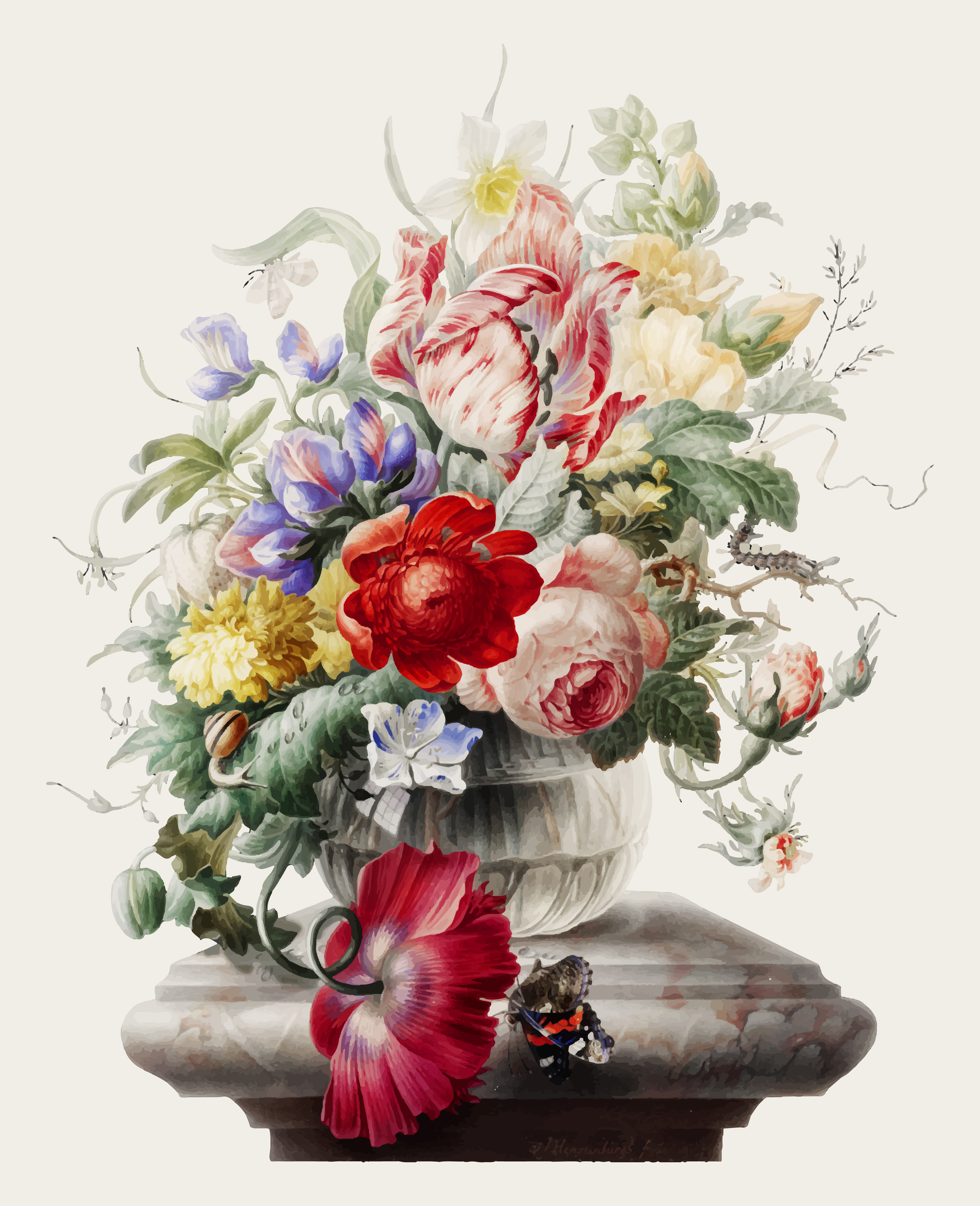 Vintage illustration of Flowers in a glass vase - Download ...