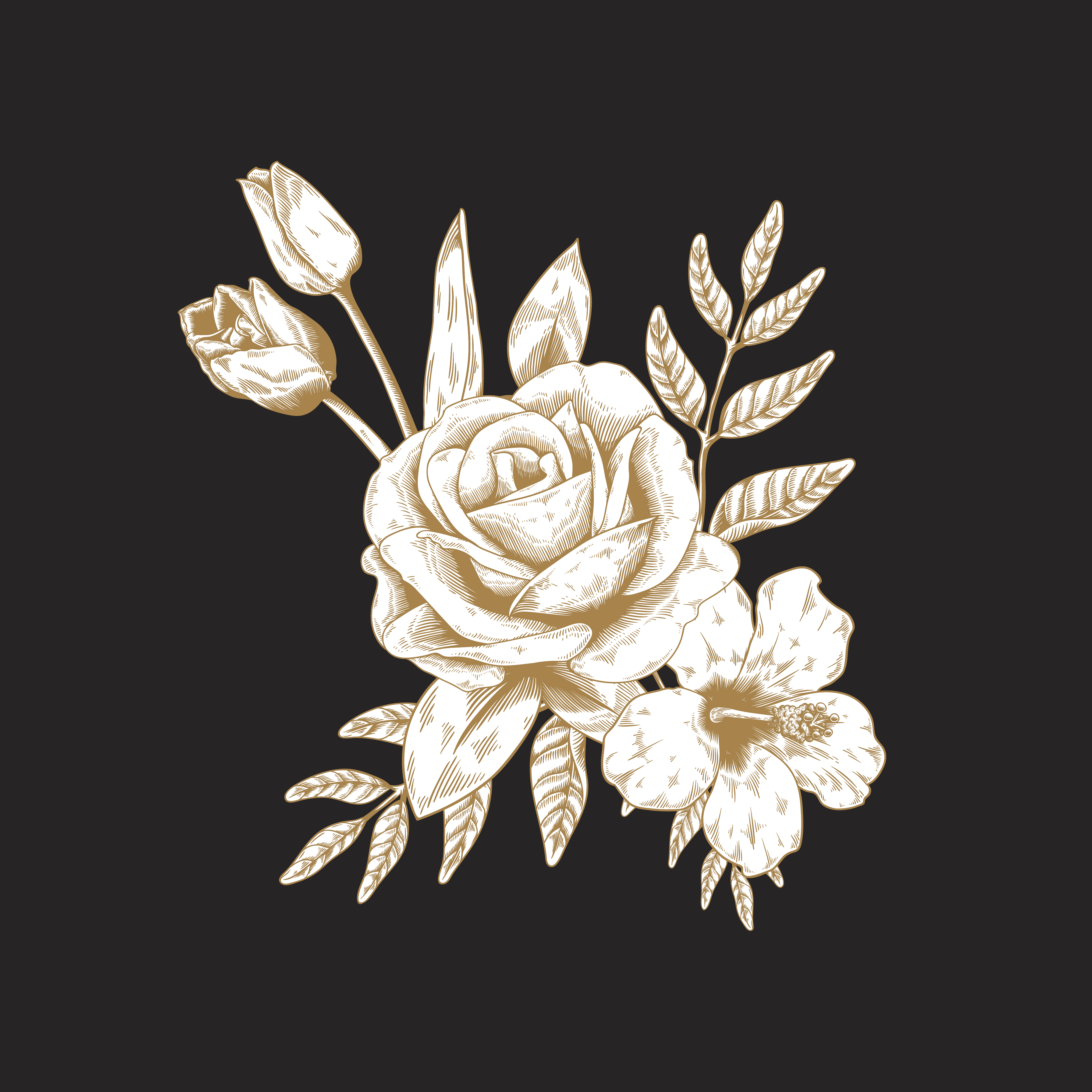 vector vintage rose bouquet drawing