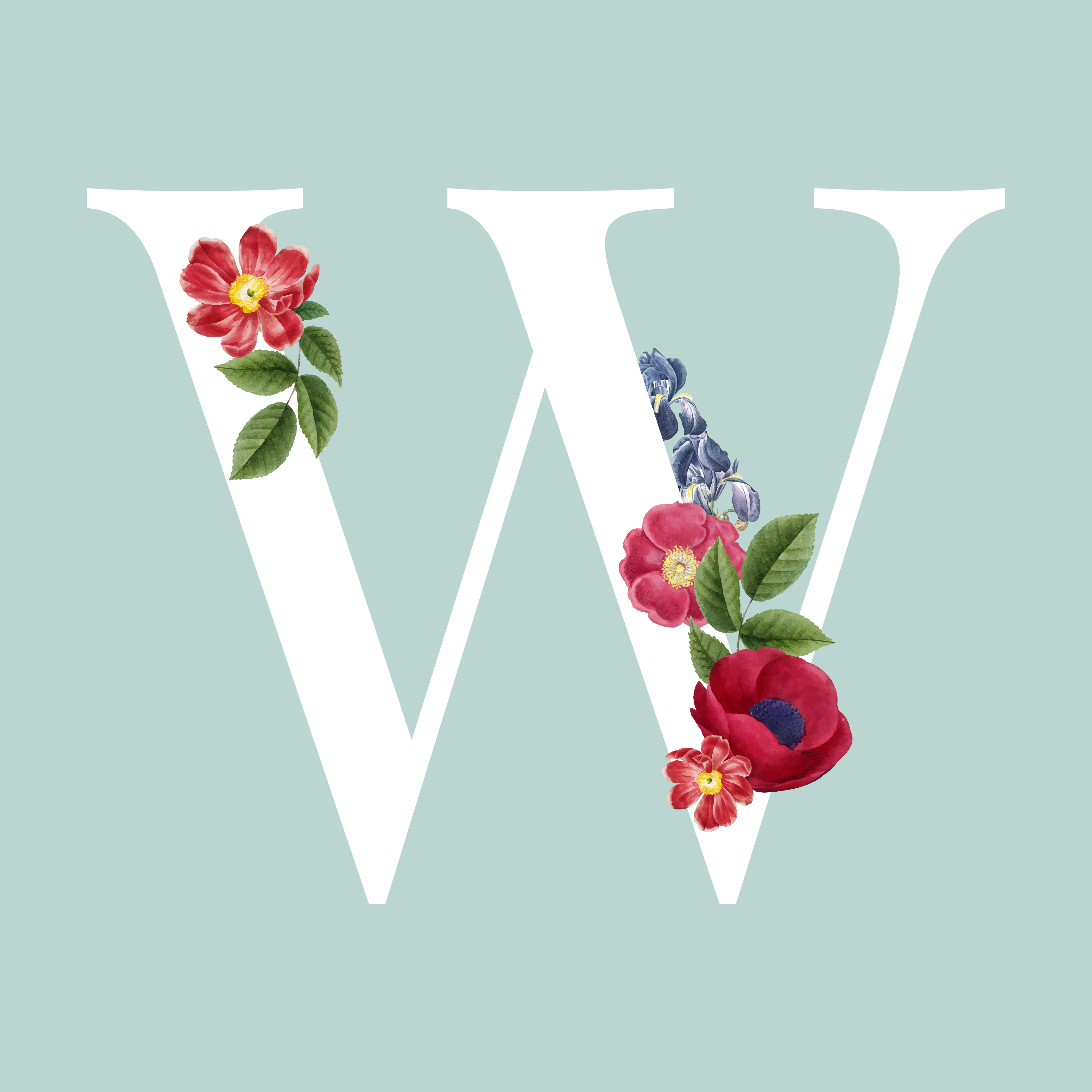 Floral styled letter W  typography Download Free Vectors 