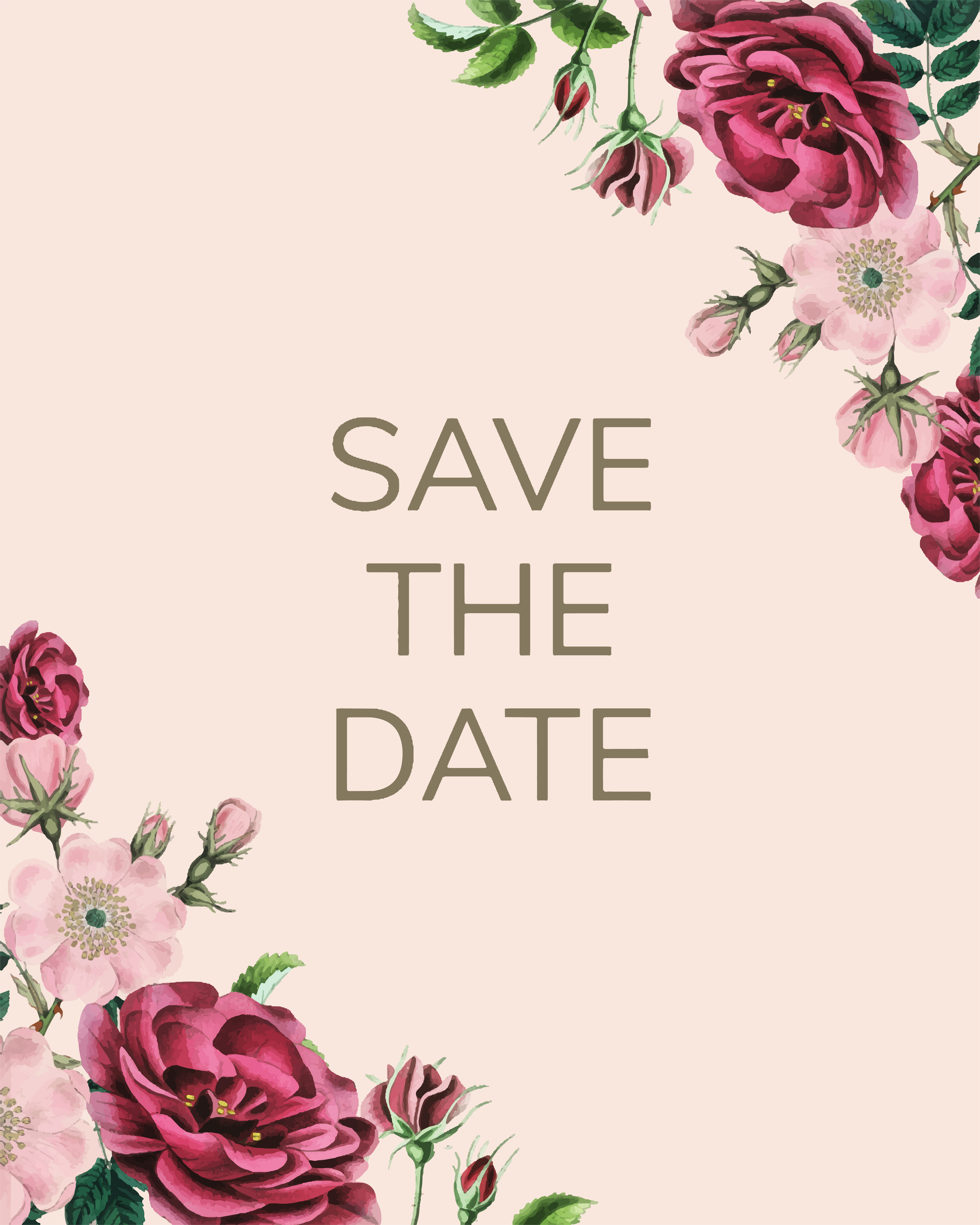 Save The Date With Floral Design Vector Download Free Vectors