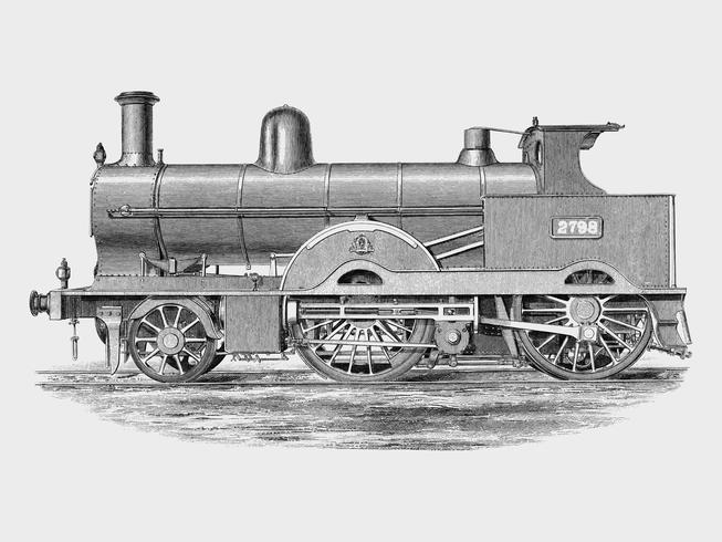 Locomotora (1891) de Francis William Webb (1836–1906), un diseño bellamente detallado de un tren de motor y sus compartimentos. Mejorado digitalmente por rawpixel. vector