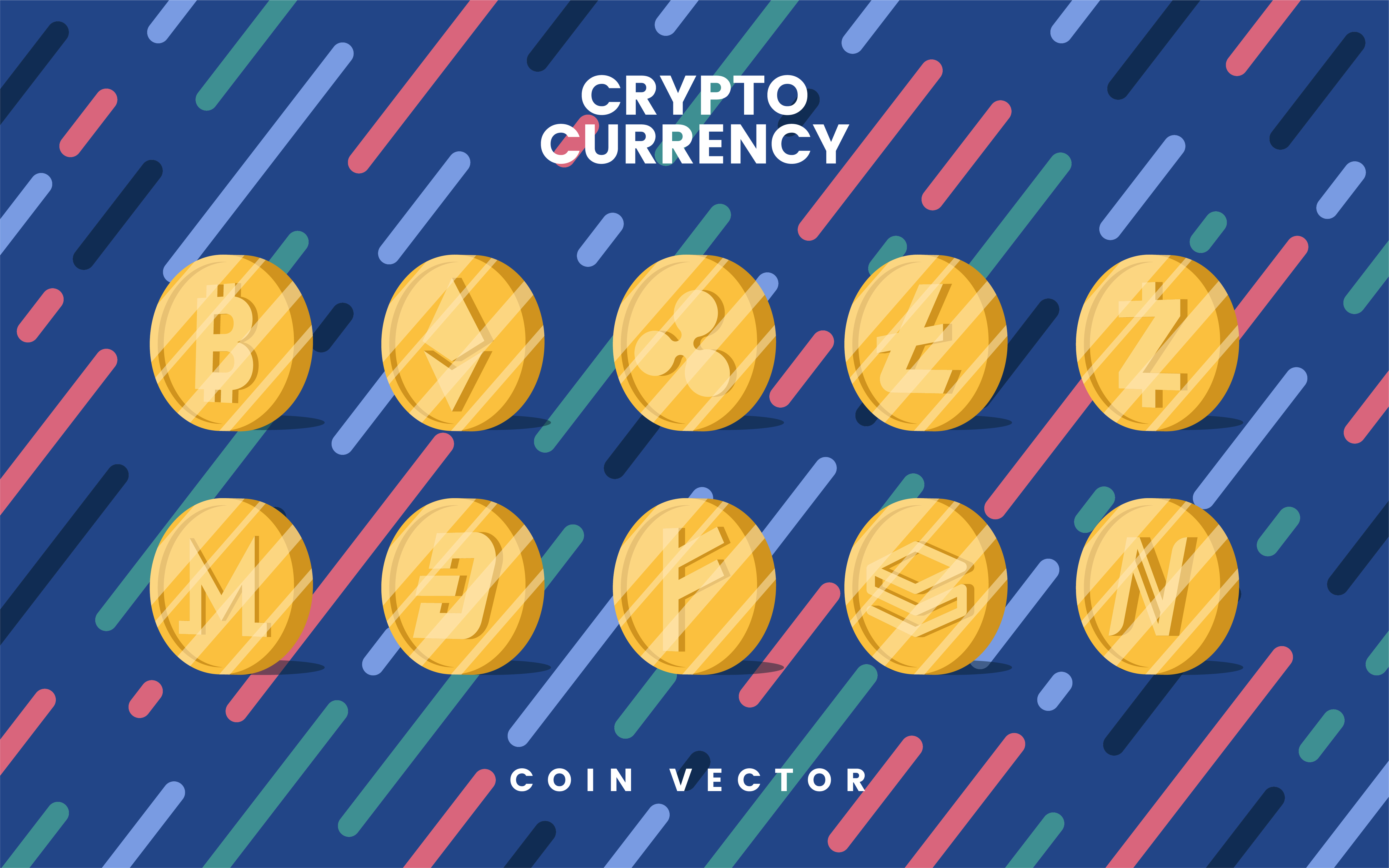 Set of various cryptocurrencies electronic cash symbol