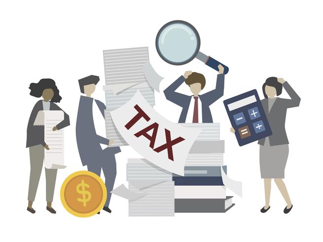 Business people working on tax illustration