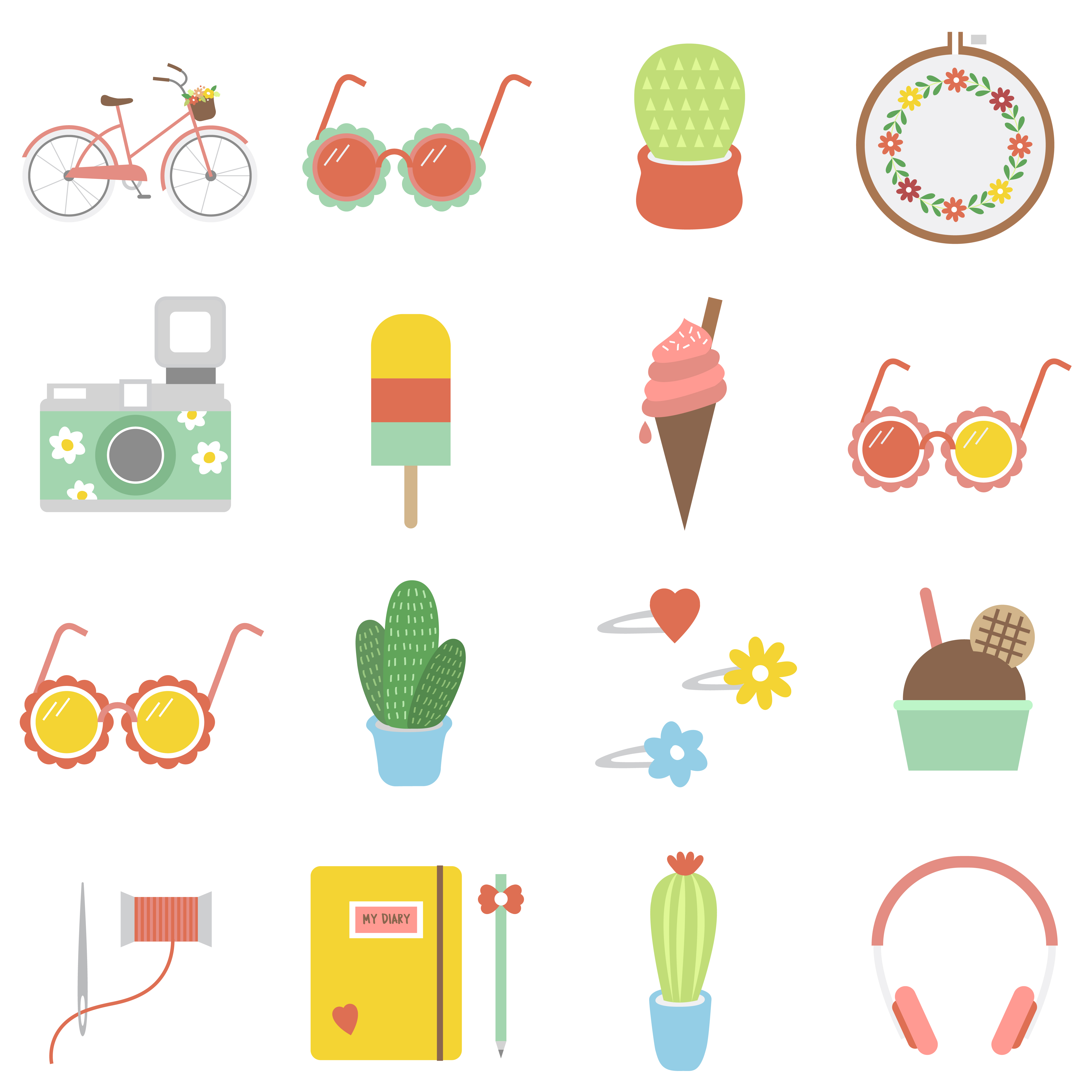 Download Set of fun and girly icons - Download Free Vectors ...
