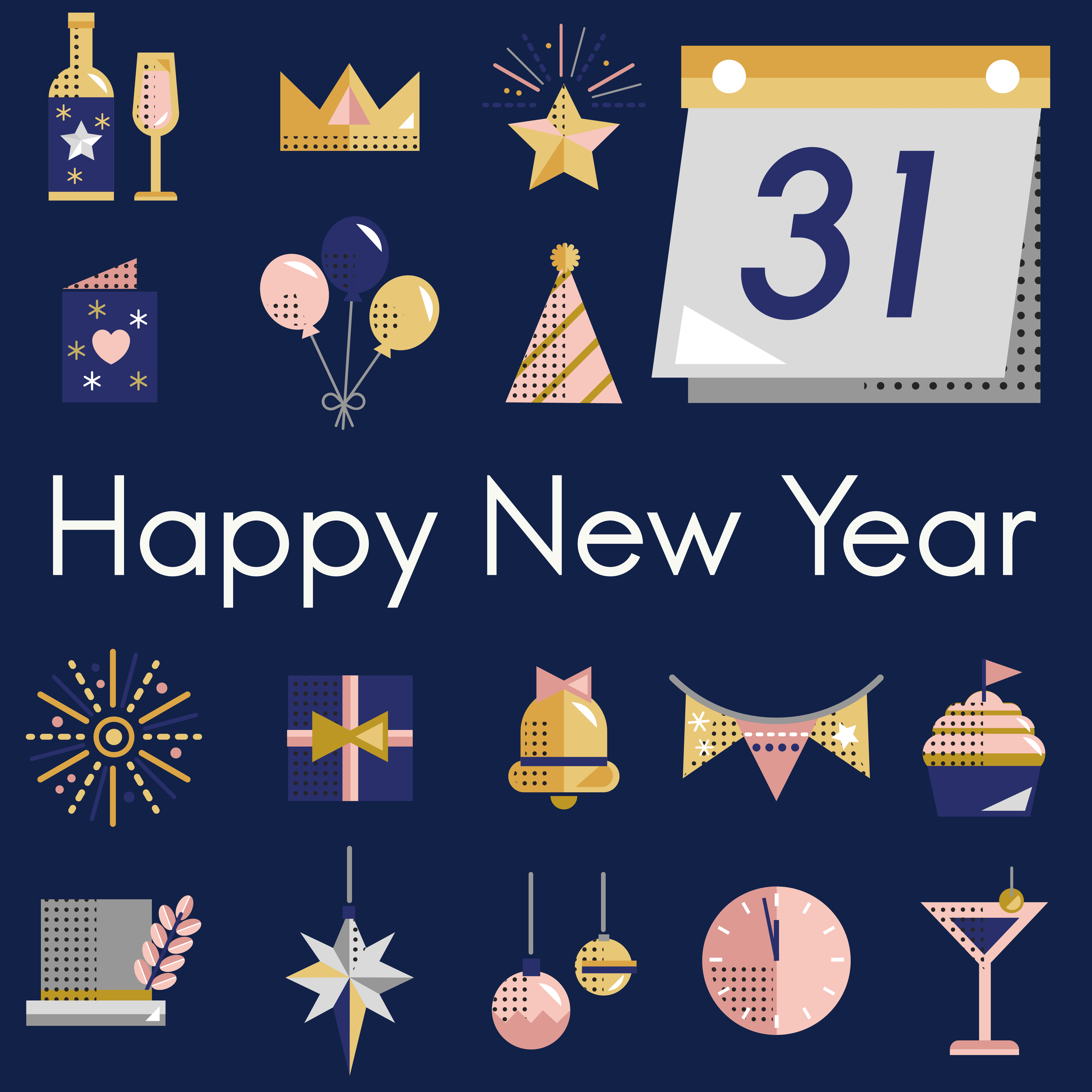 New year icons set vector - Download Free Vectors, Clipart Graphics &amp; Vector Art