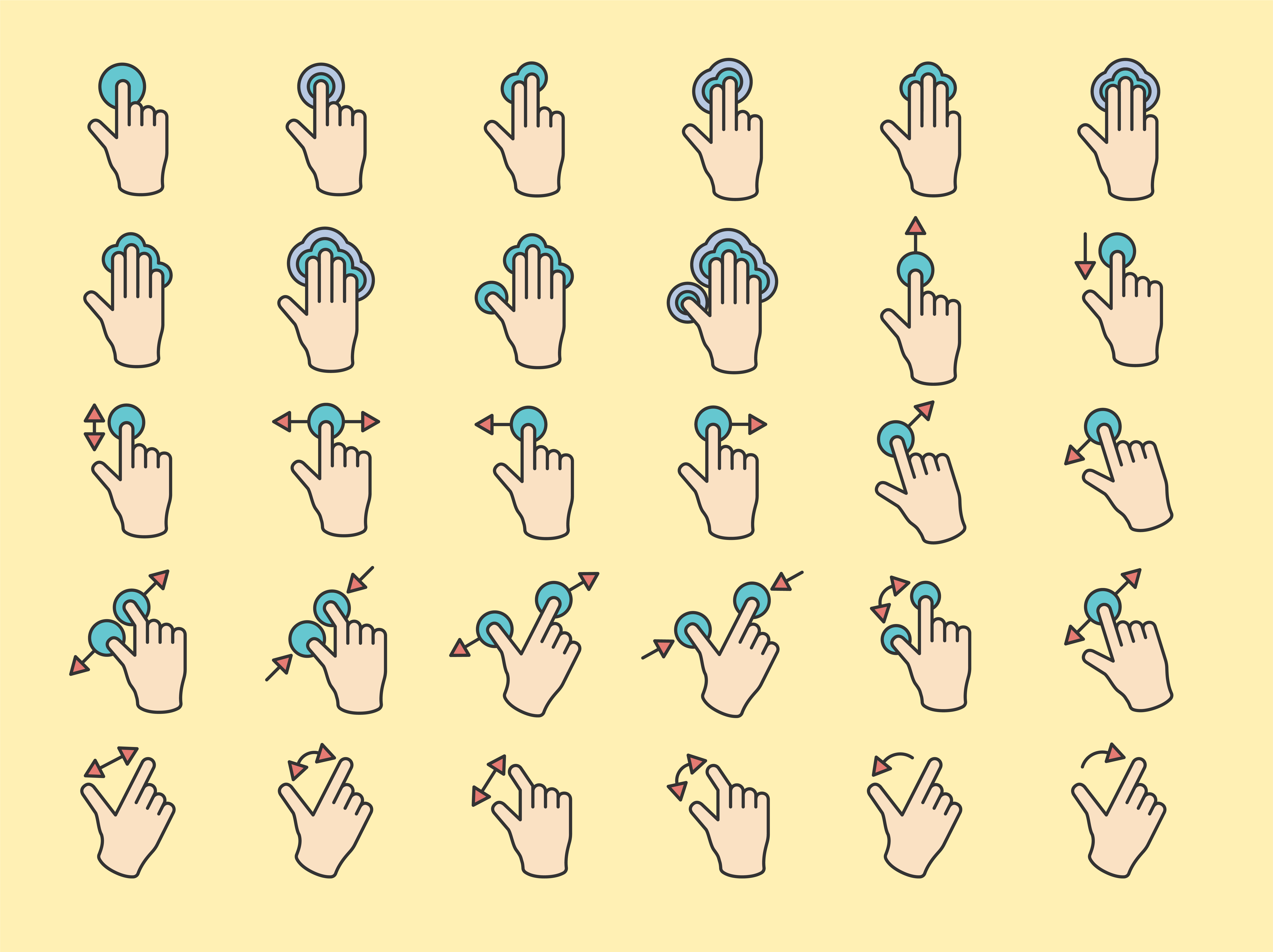Illustration of touch screen hands gesture in thin line - Download Free Vectors, Clipart