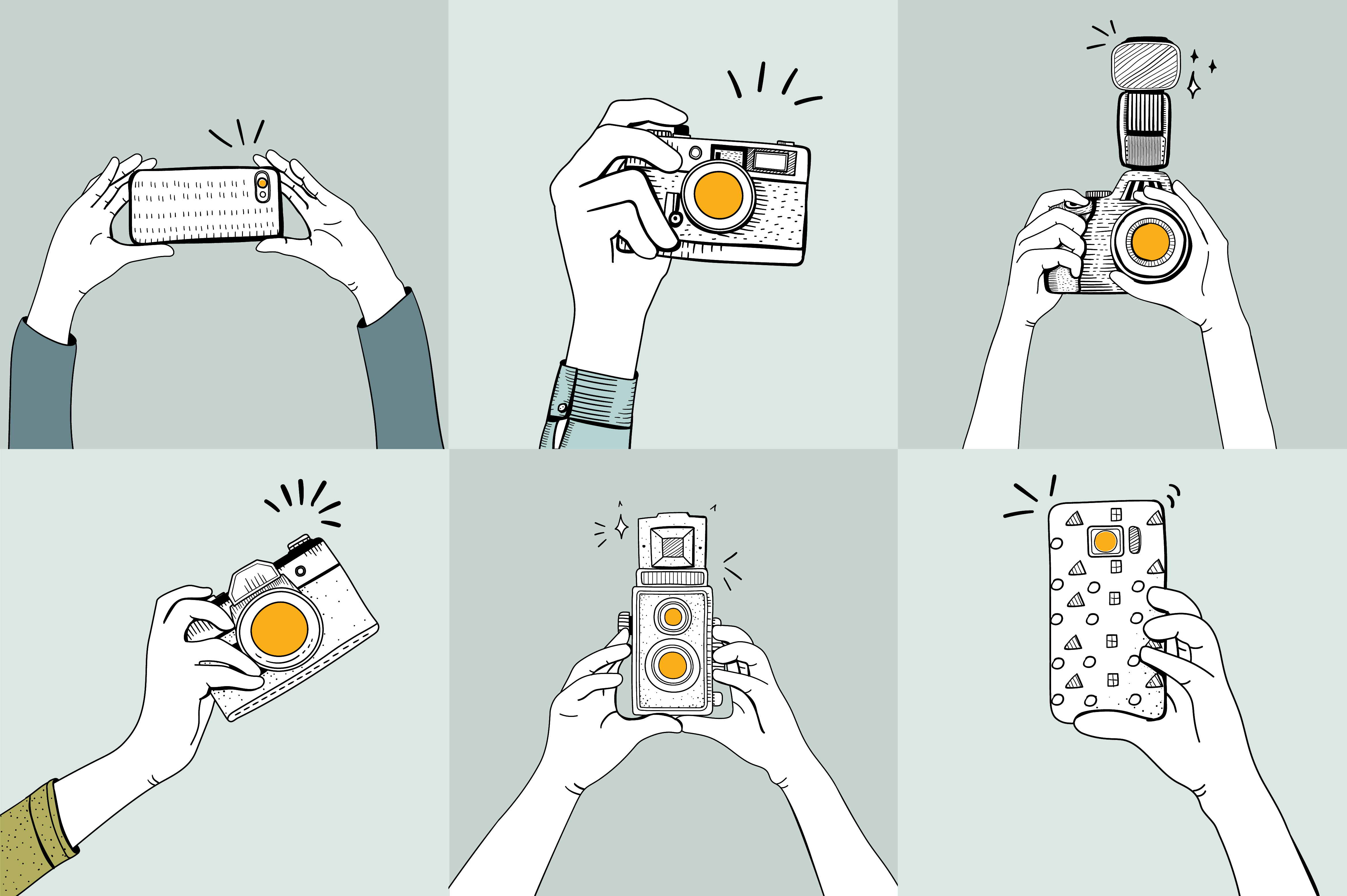 Drawing set of hands taking photos Download Free Vectors, Clipart