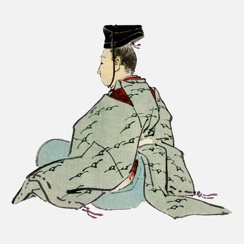 Ancient japanese emperor by Kno Bairei 1844-1895. Digitally enhanced from our own original 1913 edition of Bairei Gakan. vector