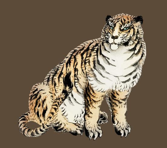 Tiger by Kno Bairei 1844-1895. Digitally enhanced from our own original 1913 edition of Bairei Gakan. vector