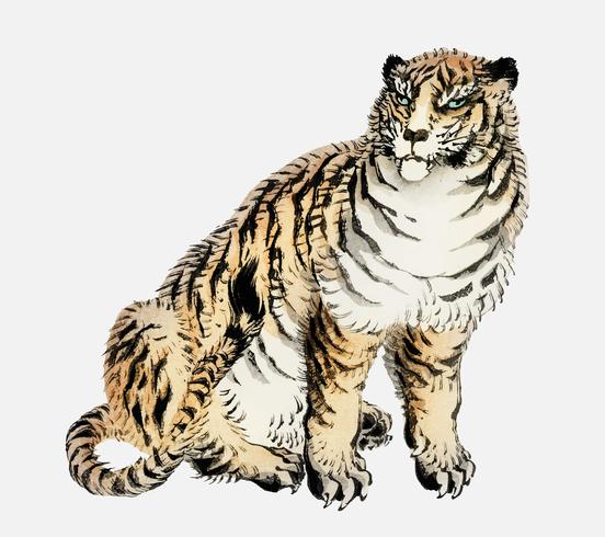 Tiger by Kno Bairei 1844-1895. Digitally enhanced from our own original 1913 edition of Bairei Gakan. vector