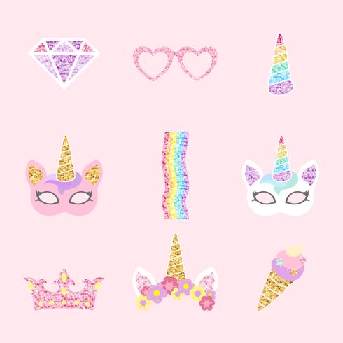 Download Cute unicorn photo booth party props vector - Download ...