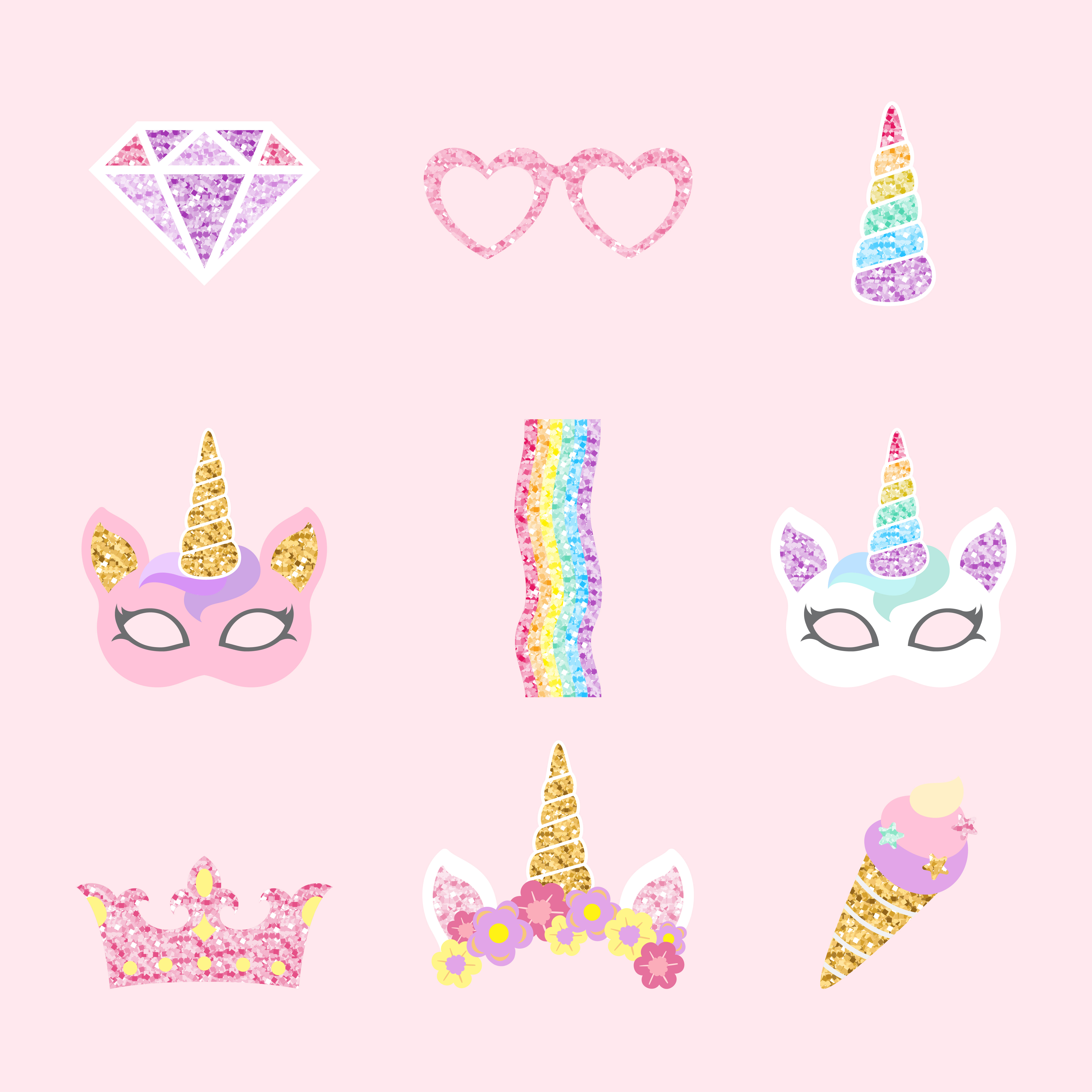 Cute unicorn photo booth party props vector - Download ...