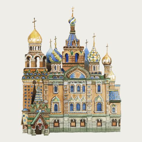 Saint Basil39s Cathedral watercolor illustration vector