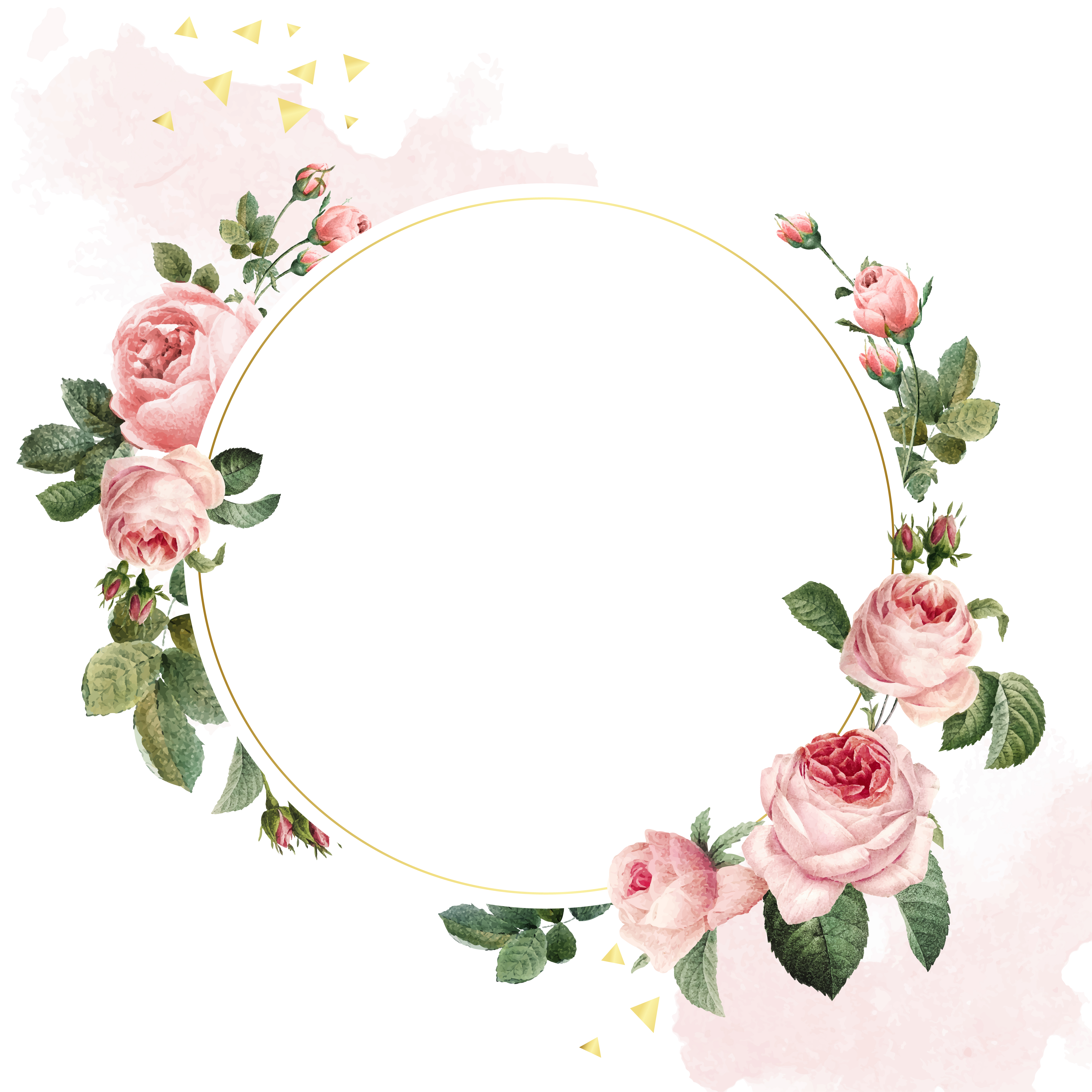 Download Blank round pink roses frame vector on white and pink ...