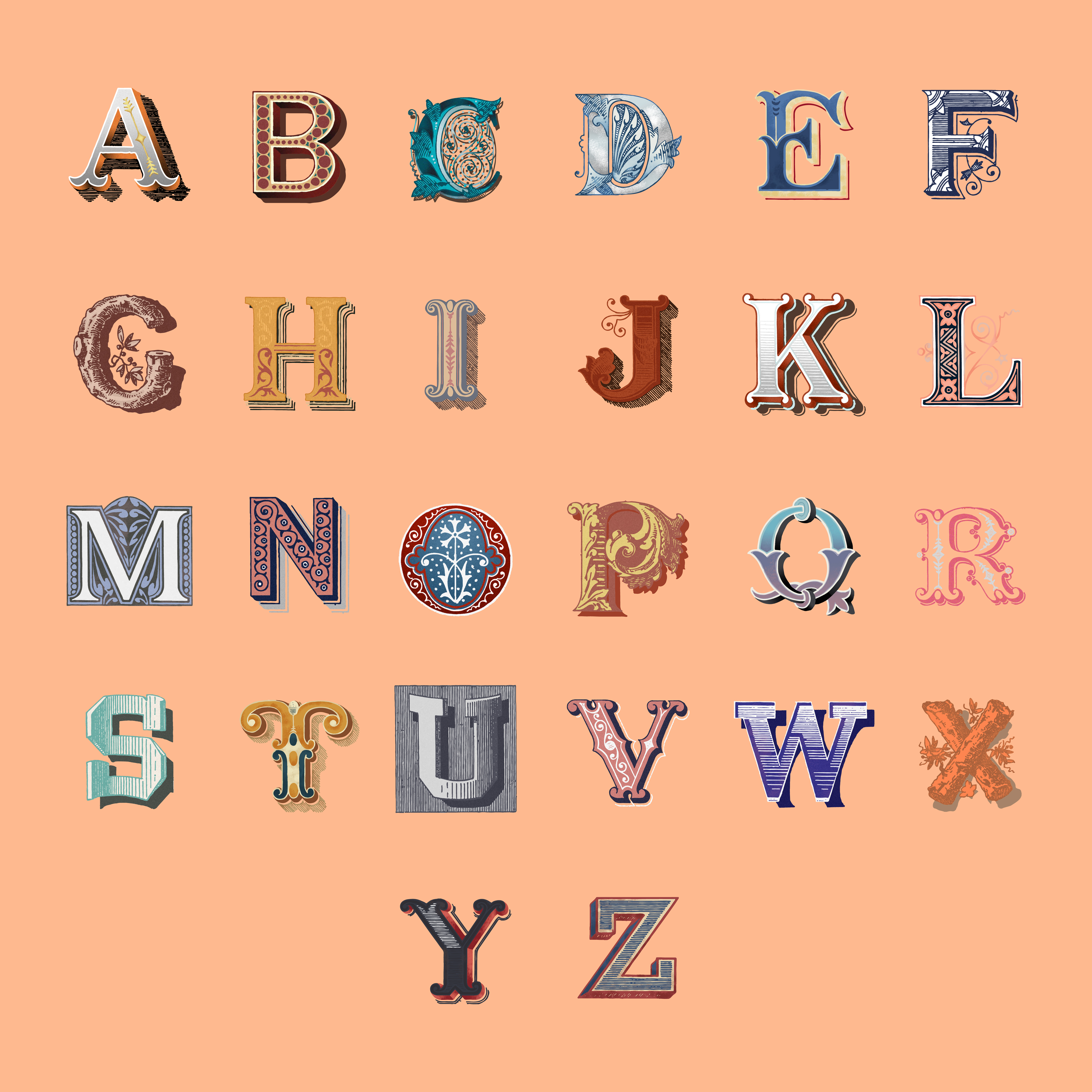 The Alphabet Set Of Capital Vintage Letters Download Free Vectors