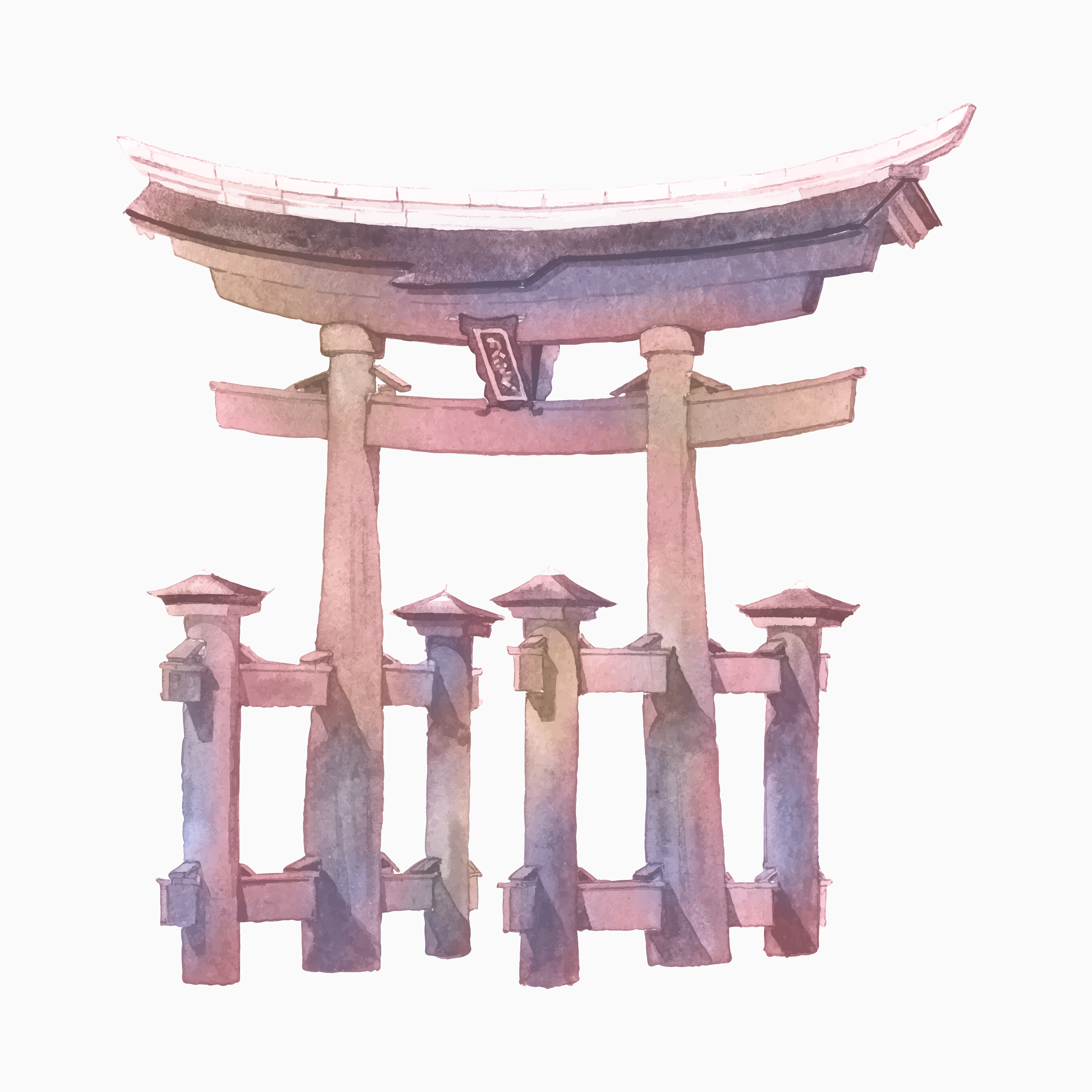 Japanese Torii gate painted by watercolor - Download Free 