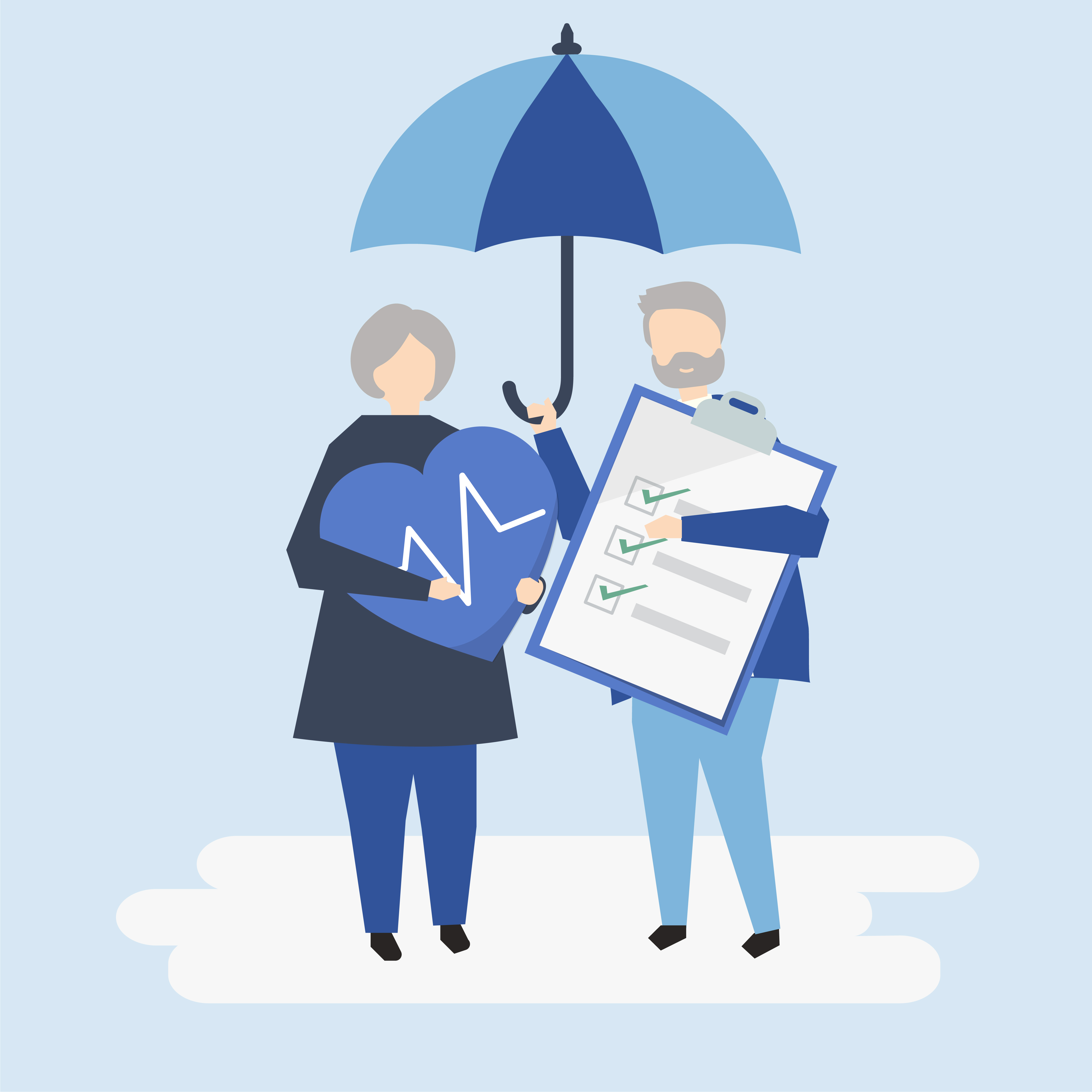 Characters of a senior couple and health insurance Characters of a senior couple and health insurance