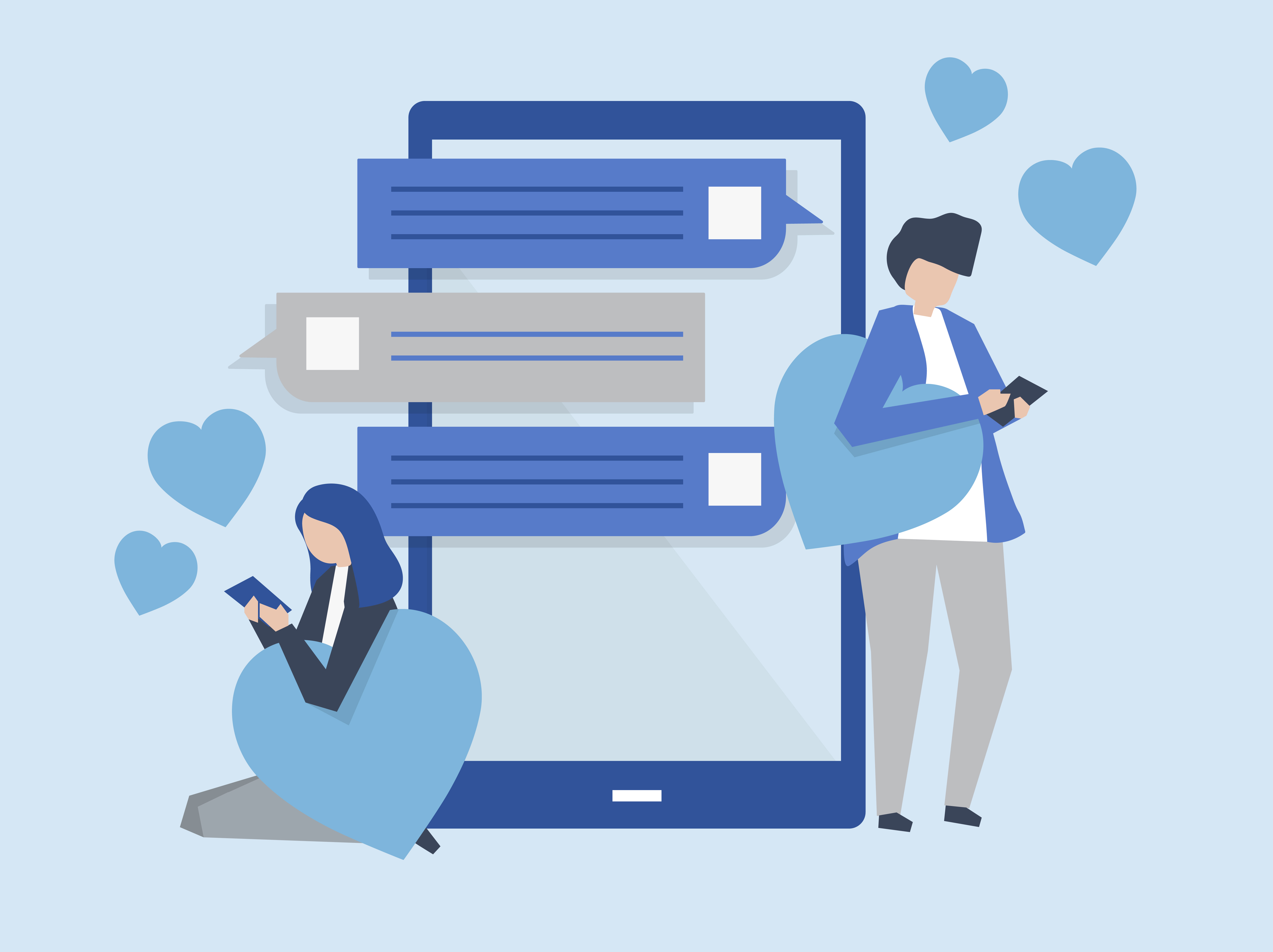 Characters of a couple messaging on a mobile illustration Download