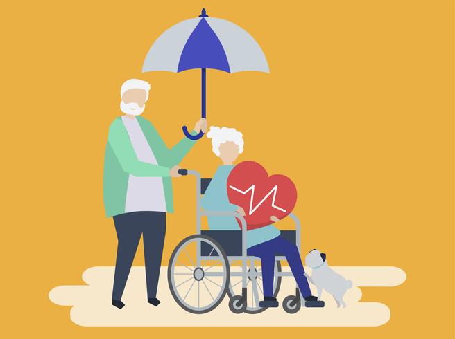 Senior couple with health insurance-related icons