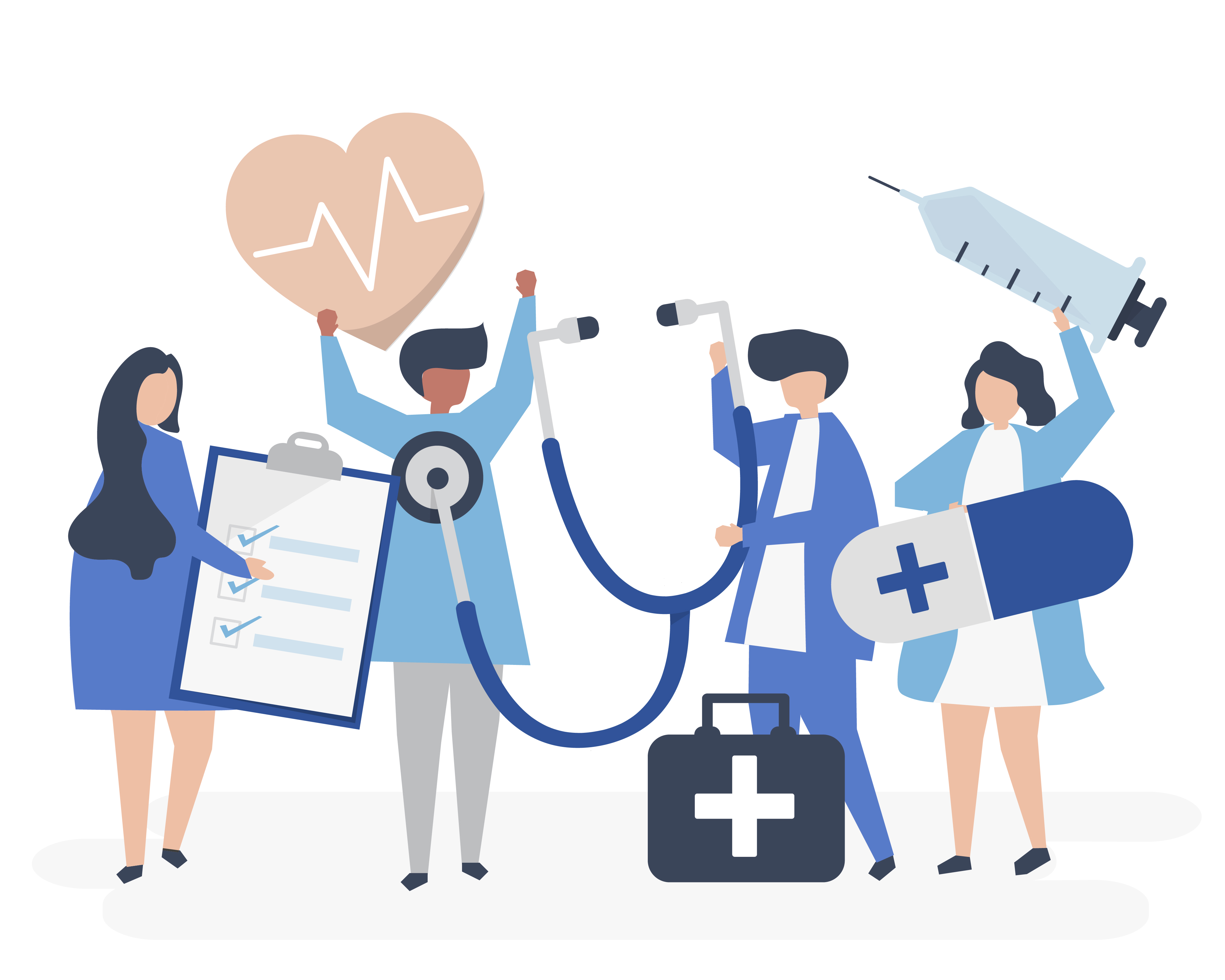 Group of medical staff carrying health related icons Download Free