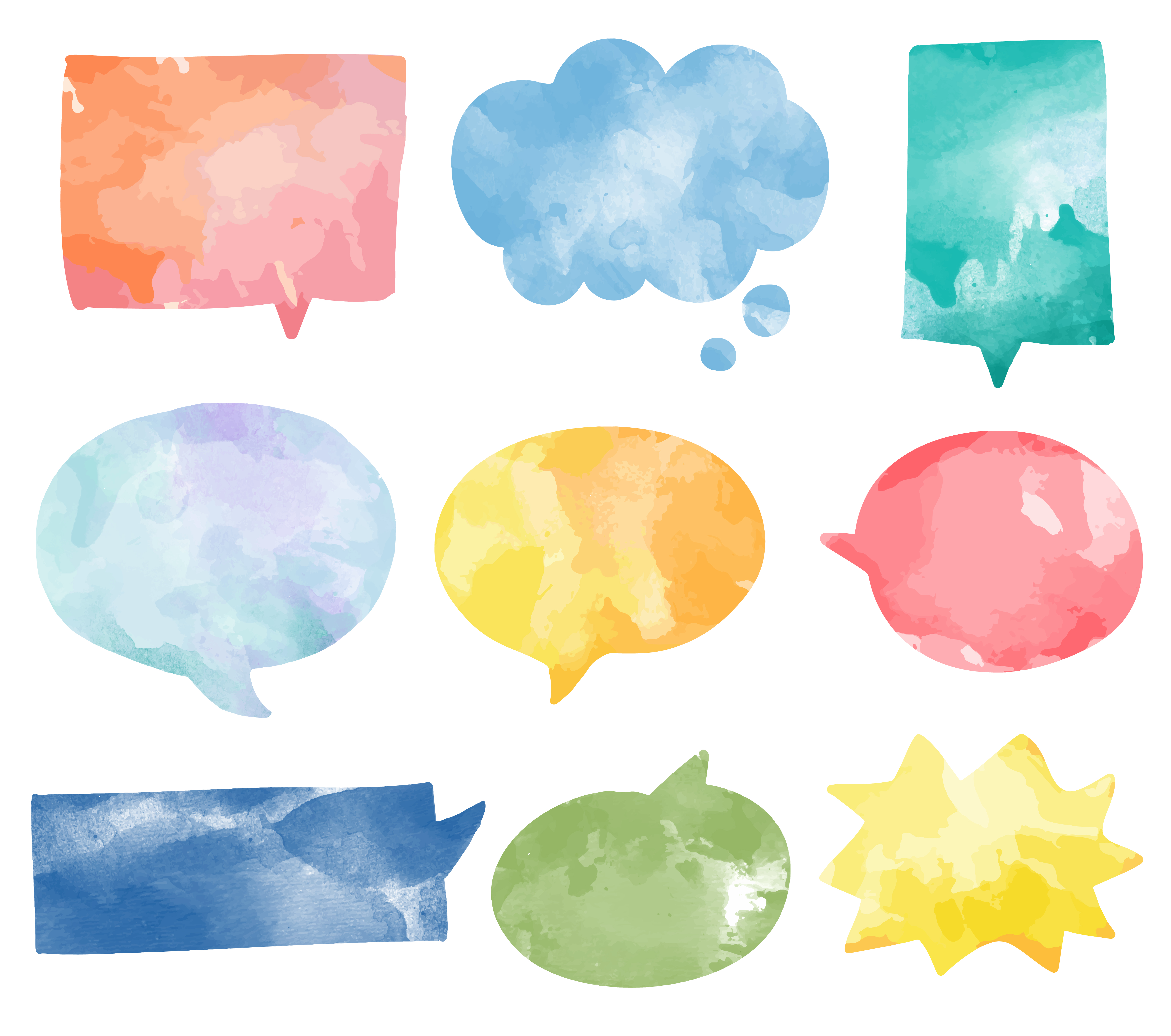 Set of colorful watercolor speech bubbles vector - Download Free