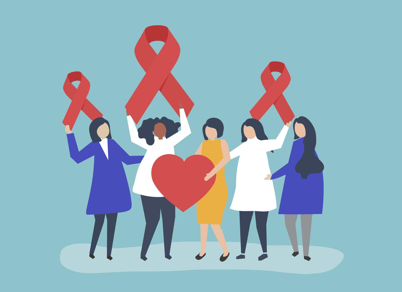 People holding pink ribbons in support of HIV AIDS awareness 401628