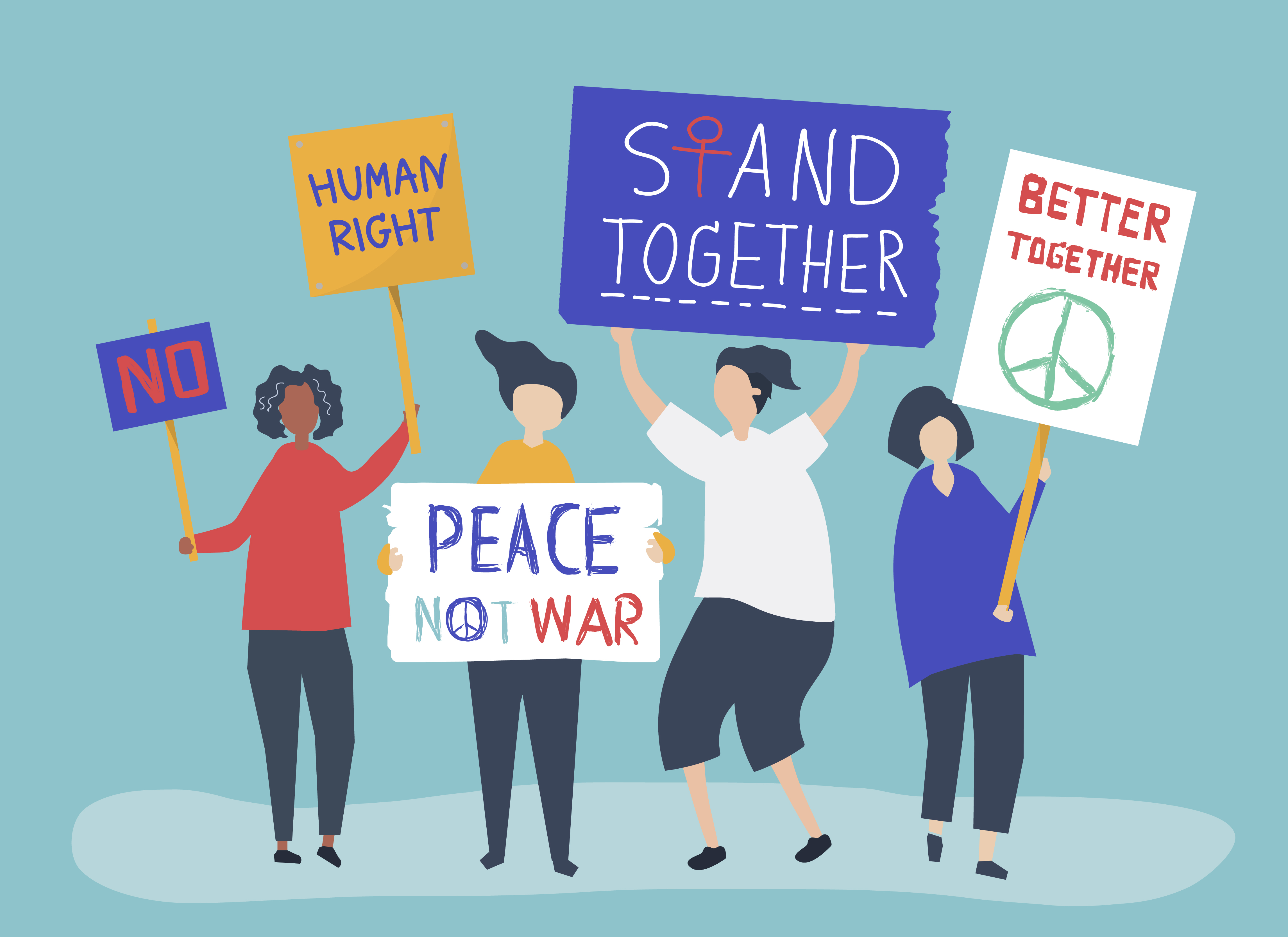 Crowd of protesters carrying protesting signs Download Free Vectors
