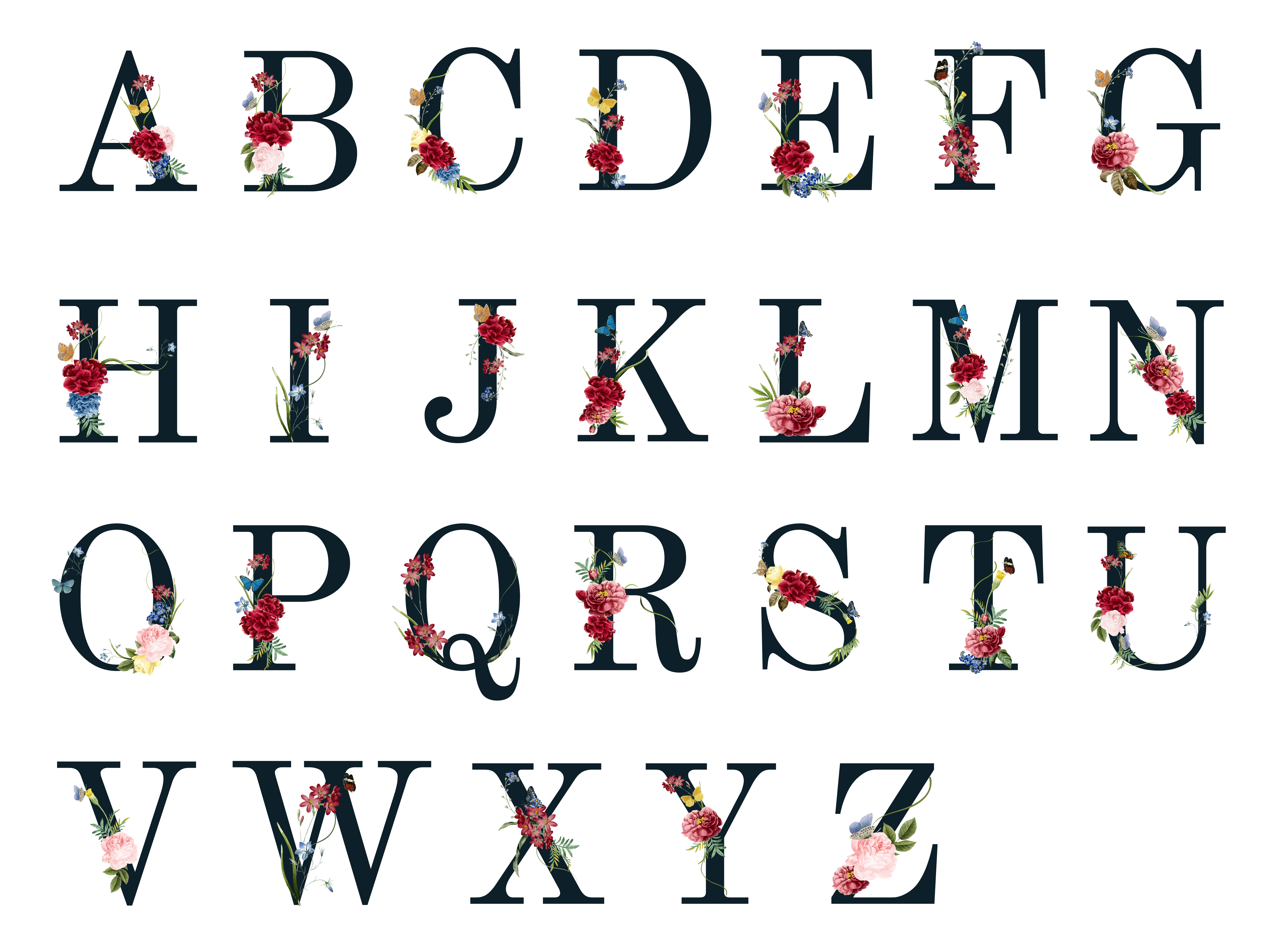Botanical alphabet with tropical flowers illustration - Download Free
