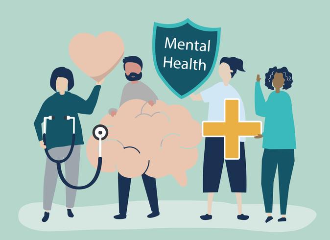 People holding icons related to mental health