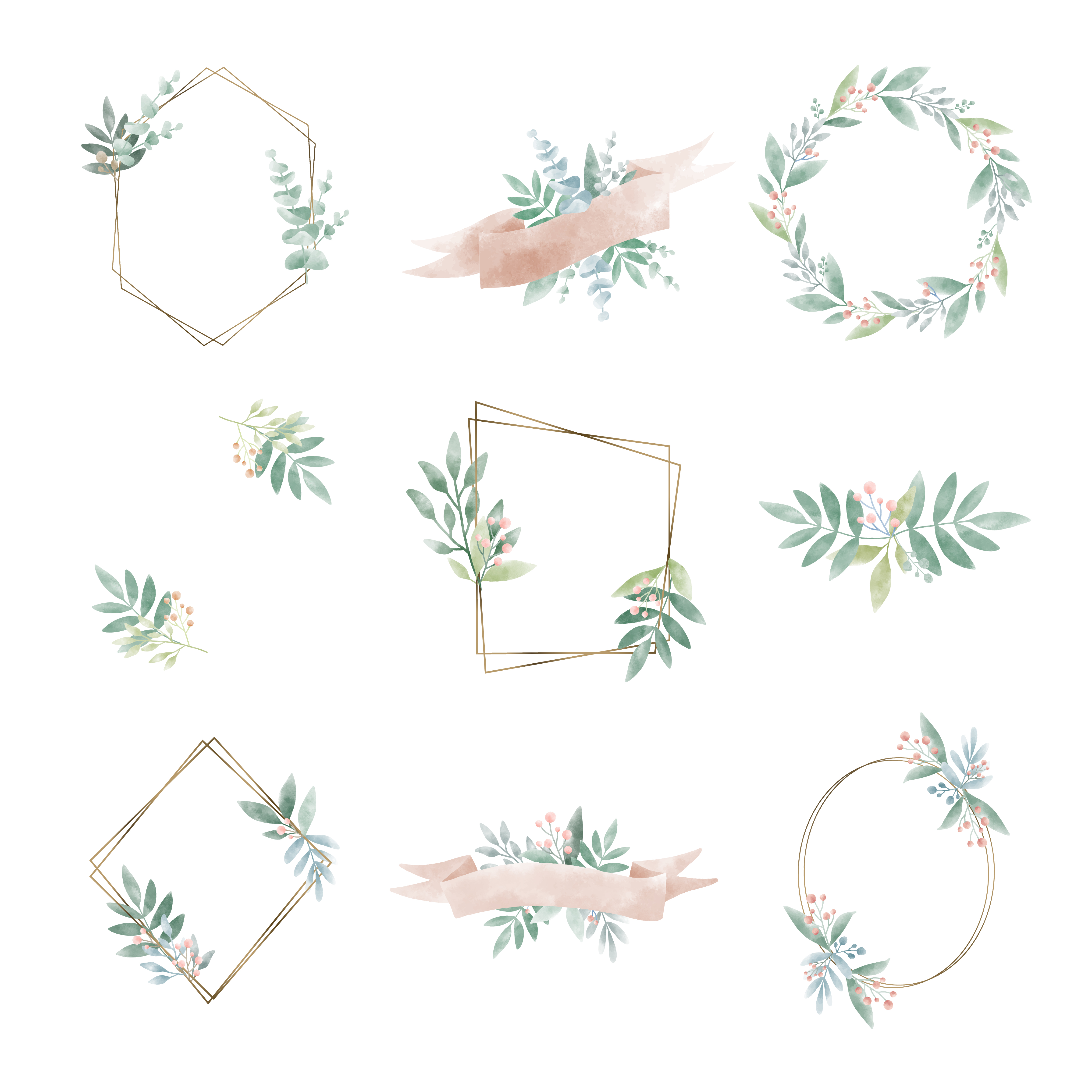 Download Set of geometric frame with leaves vector - Download Free ...