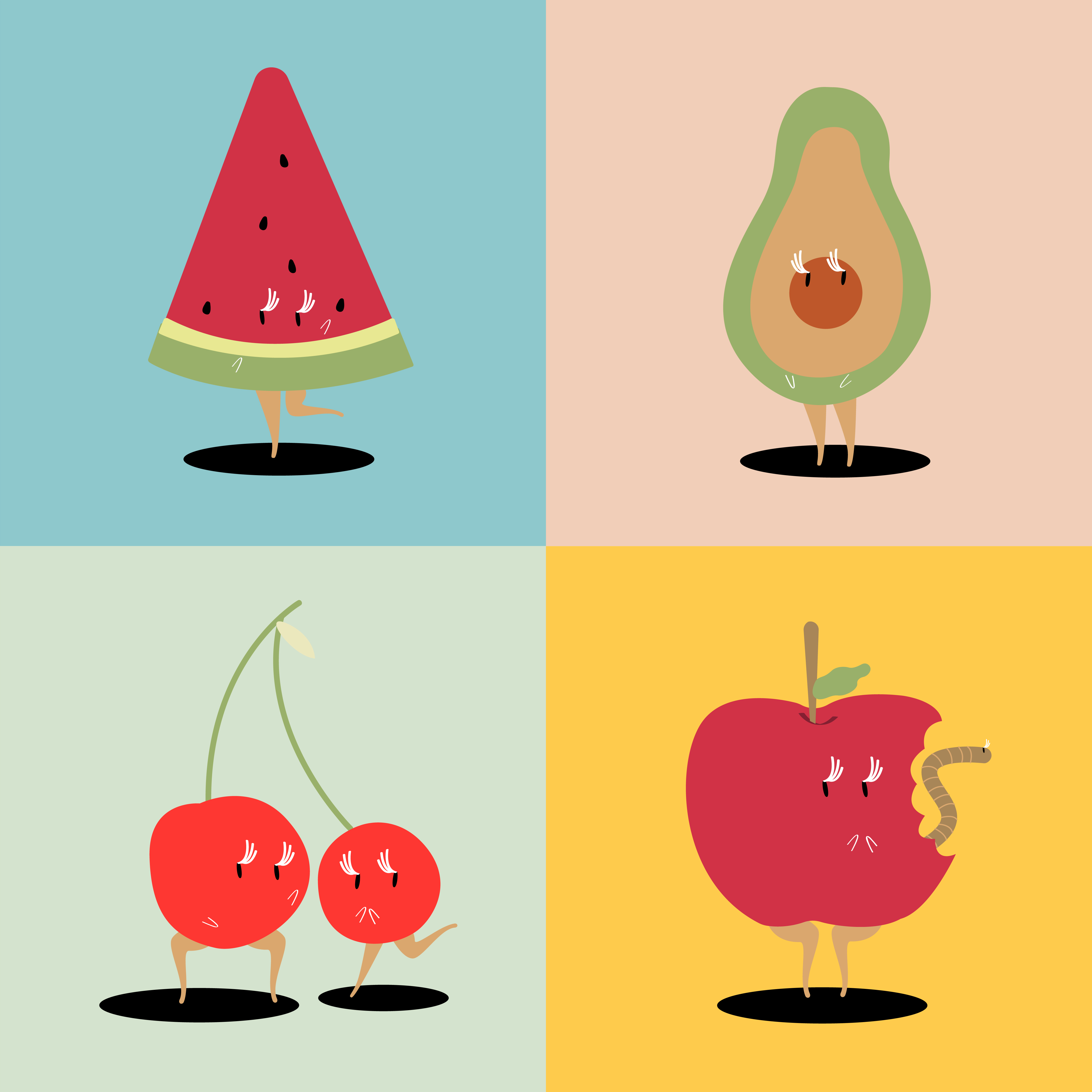 Tropical fruit cartoon  characters vector set Download 