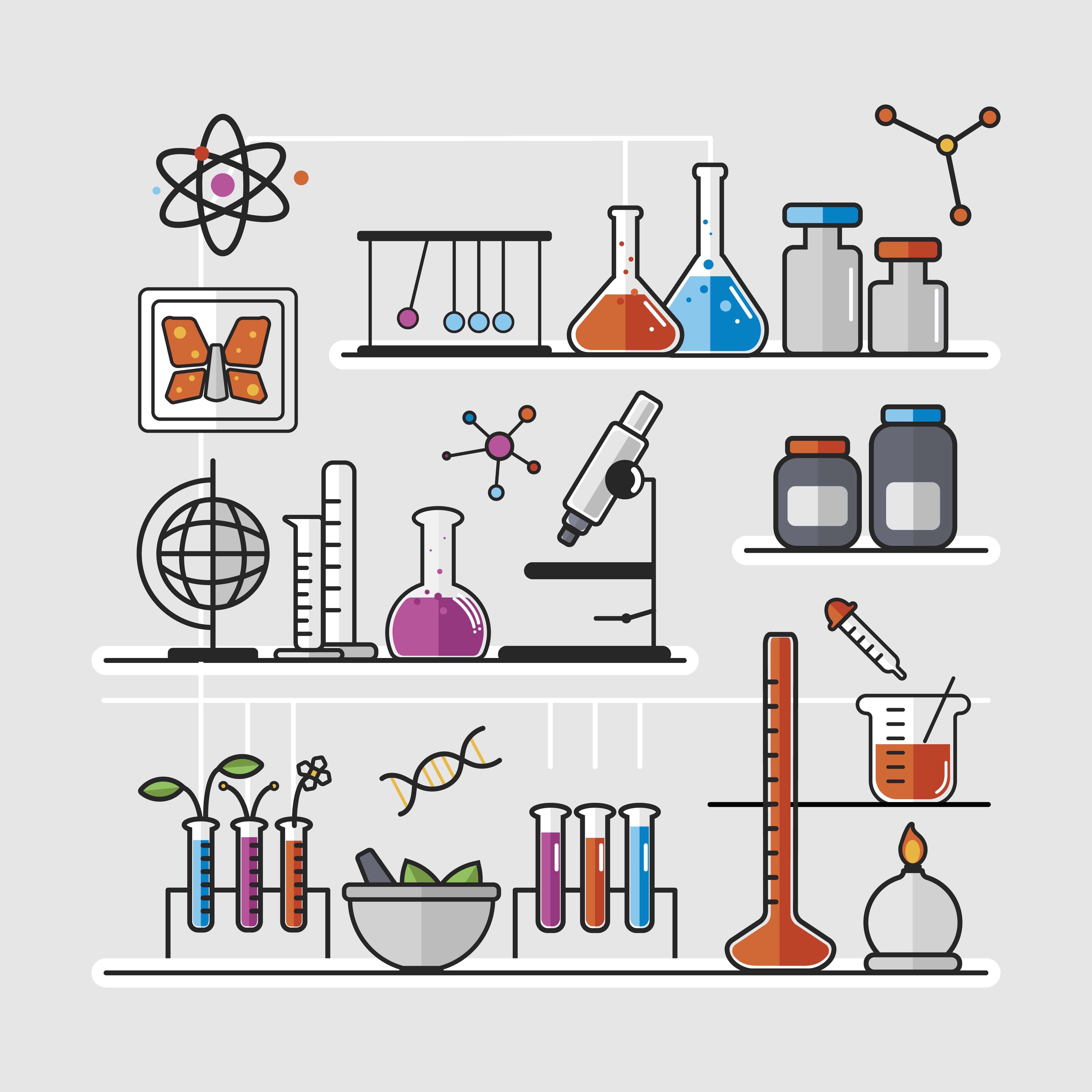 Illustration of chemistry laboratory instruments set Download Free