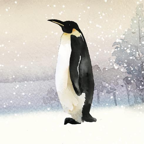 Emperor penguin in the snow watercolor vector