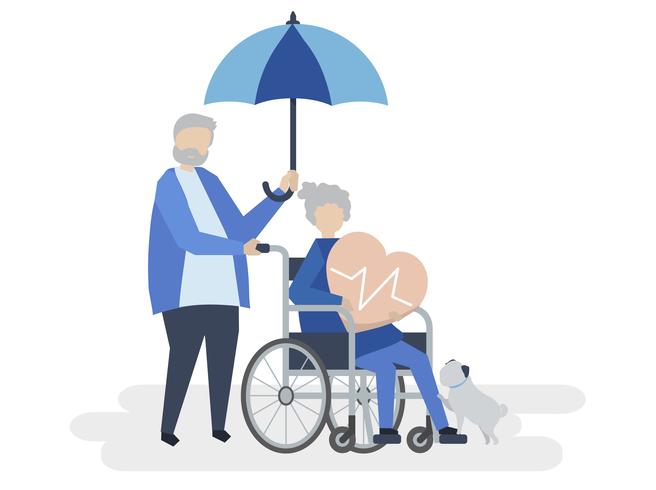 Senior couple with health insurance-related icons