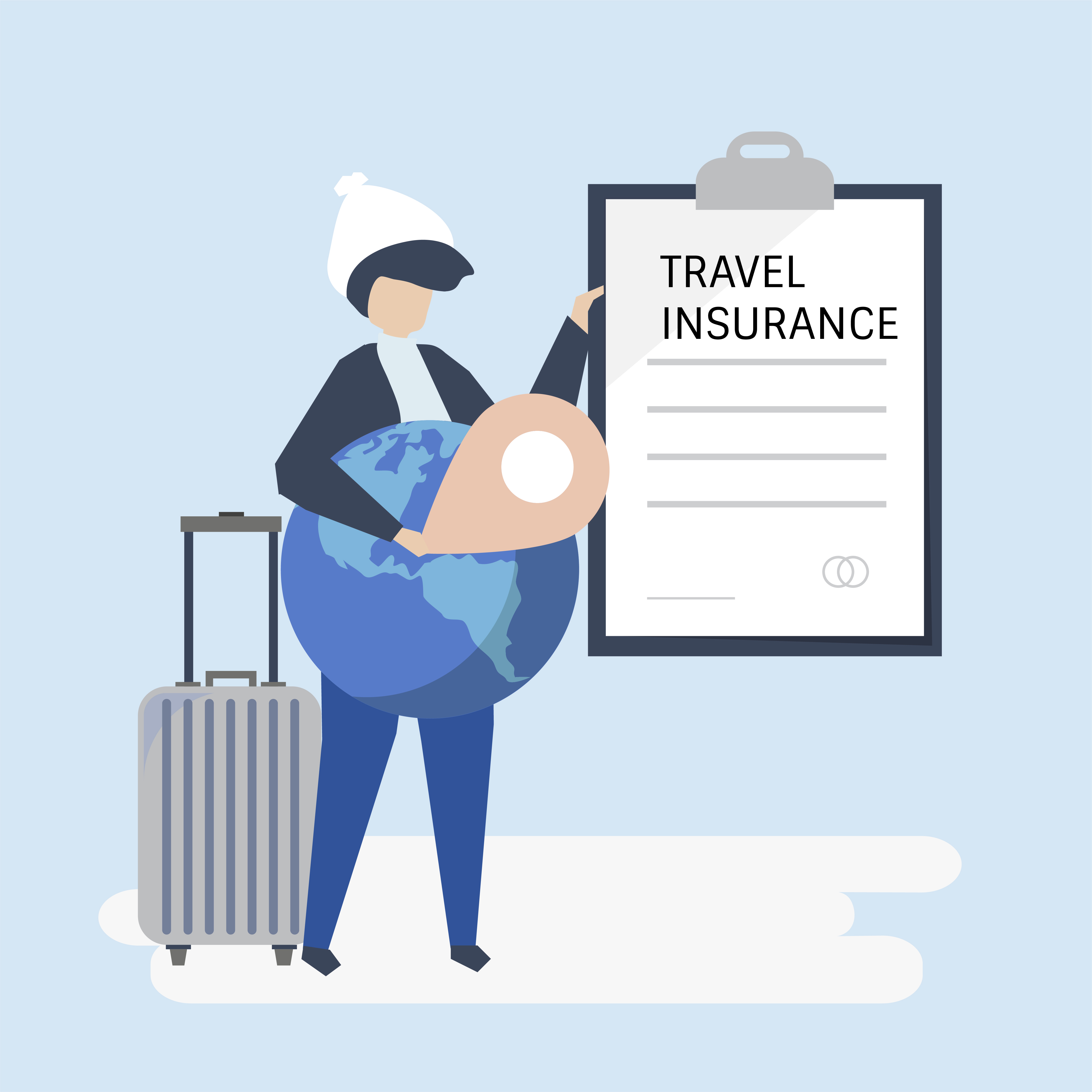 A traveler with a travel insurance policy document A traveler with a travel insurance policy document