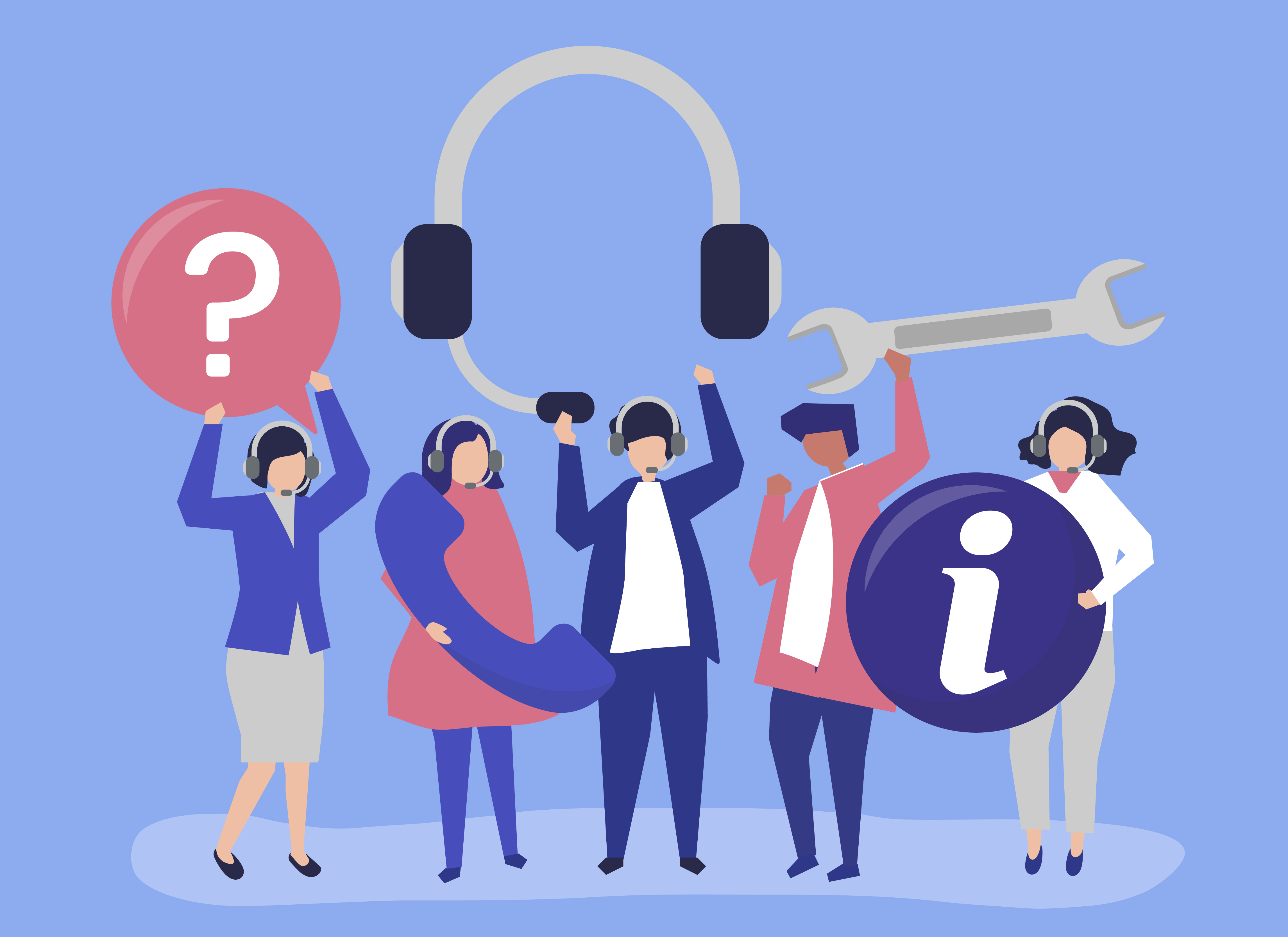 Customer support staff carrying communication icons Download Free Vectors, Clipart Graphics